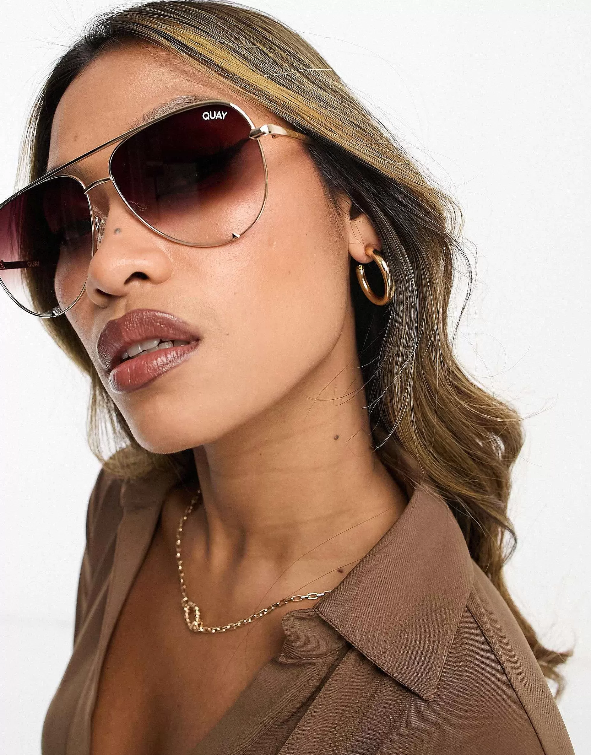 Women Quay Australia Quay High Key Aviator Sunglasses In Brown