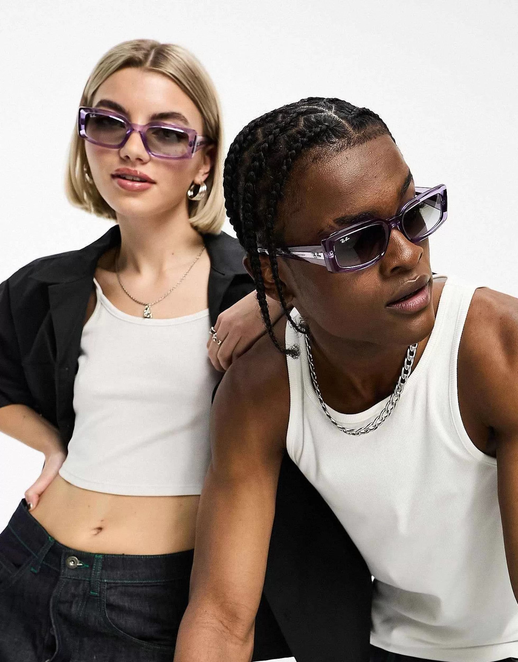 Men Ray-Ban Kiliane Rectangle Sunglasses In Transparent Violet
