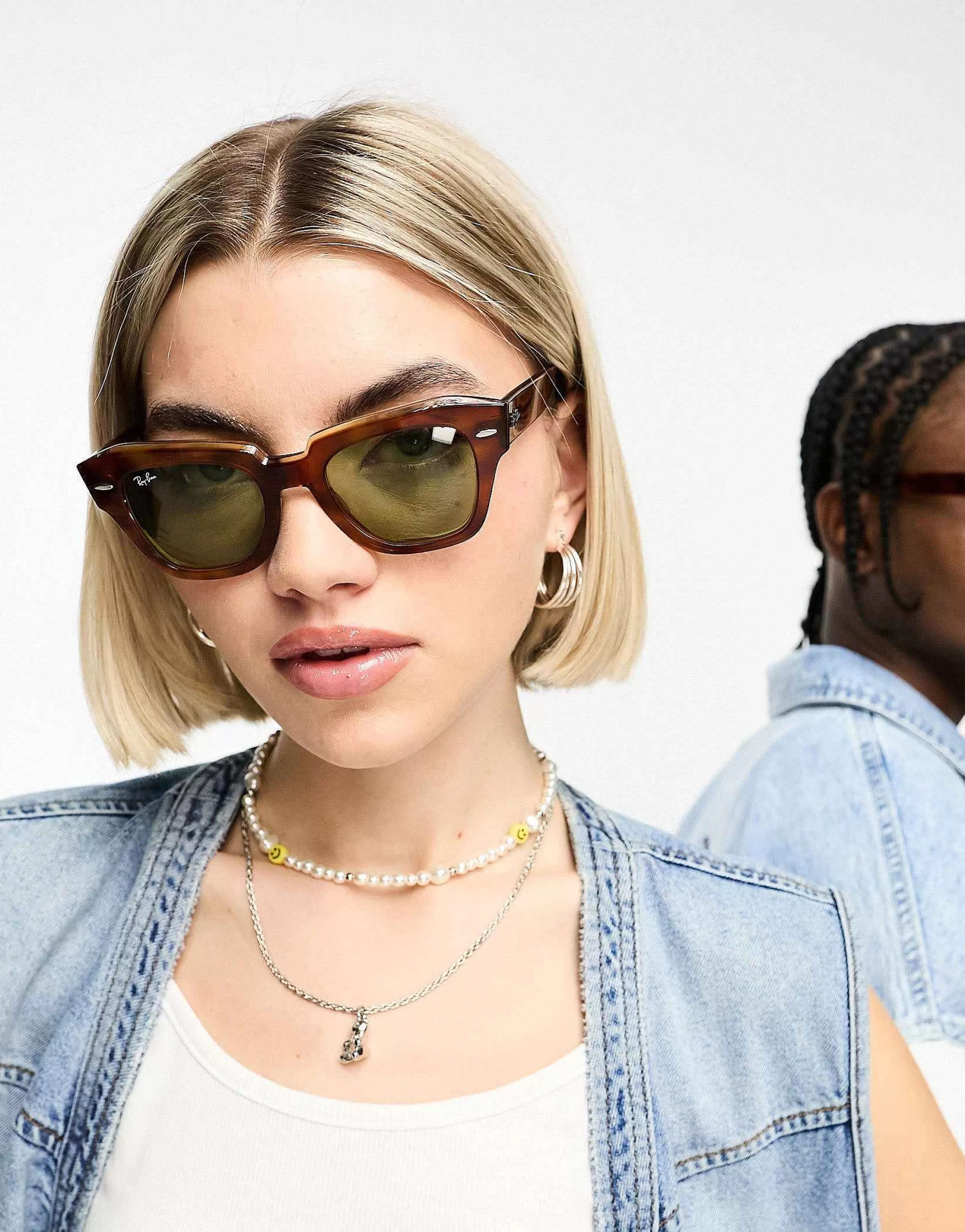 Men Ray-Ban Skate Street Square Sunglasses In Tortoiseshell With Green Lens