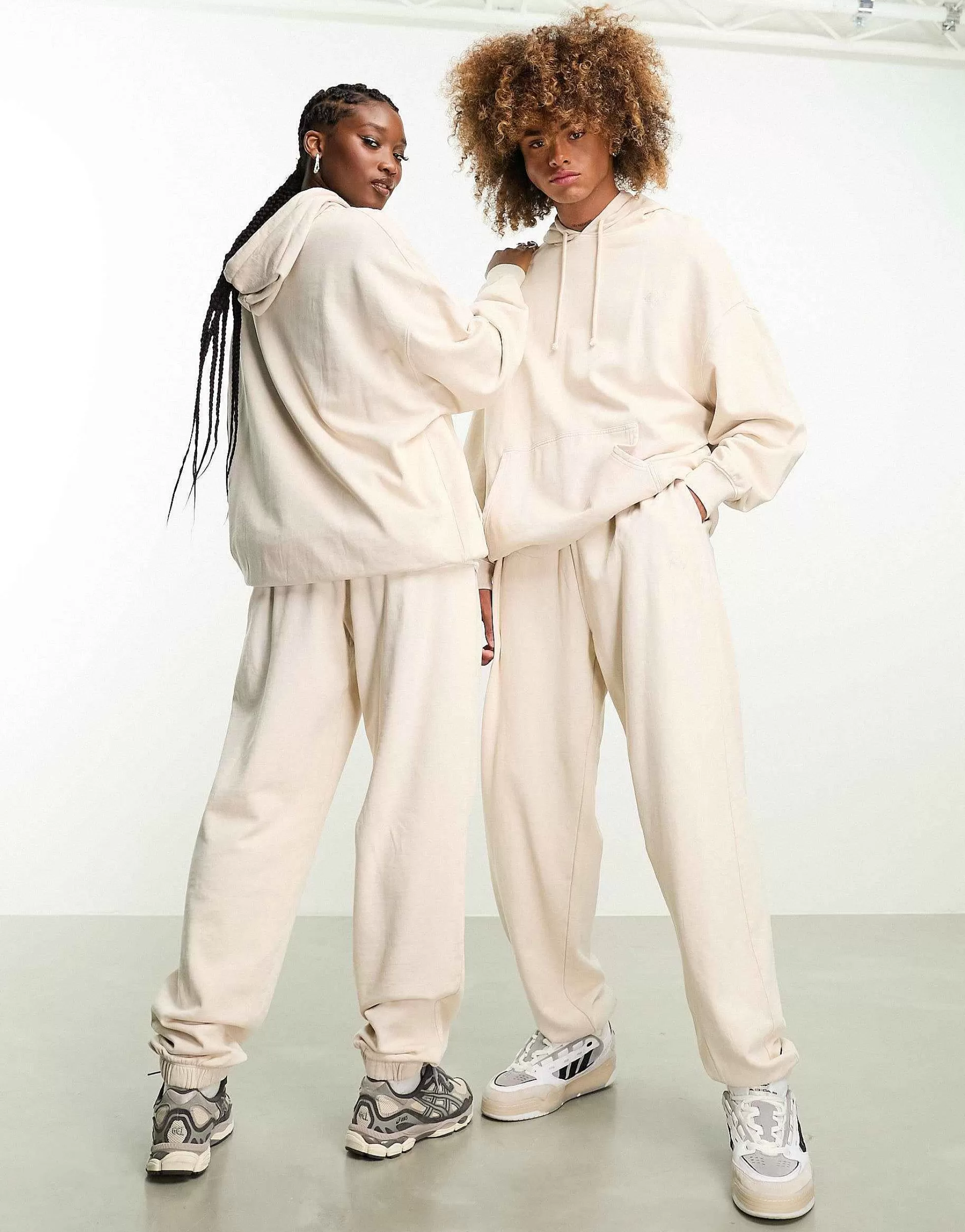 Women Reclaimed Vintage Unisex Hoodie Co-Ord In Washed Stone - Ivory