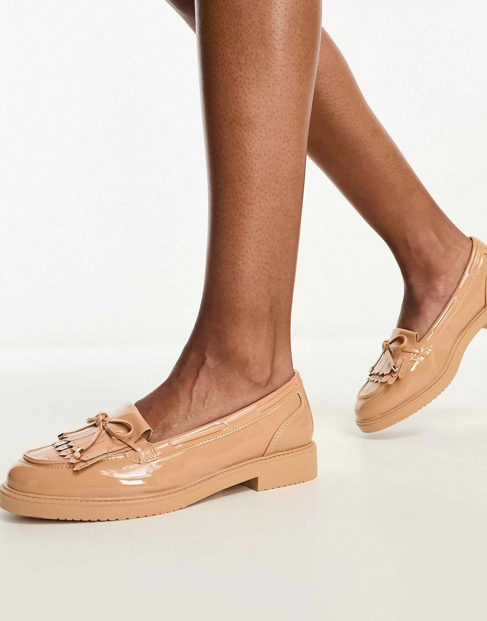 Women River Island Fringed Detail Patent Loafer In Beige