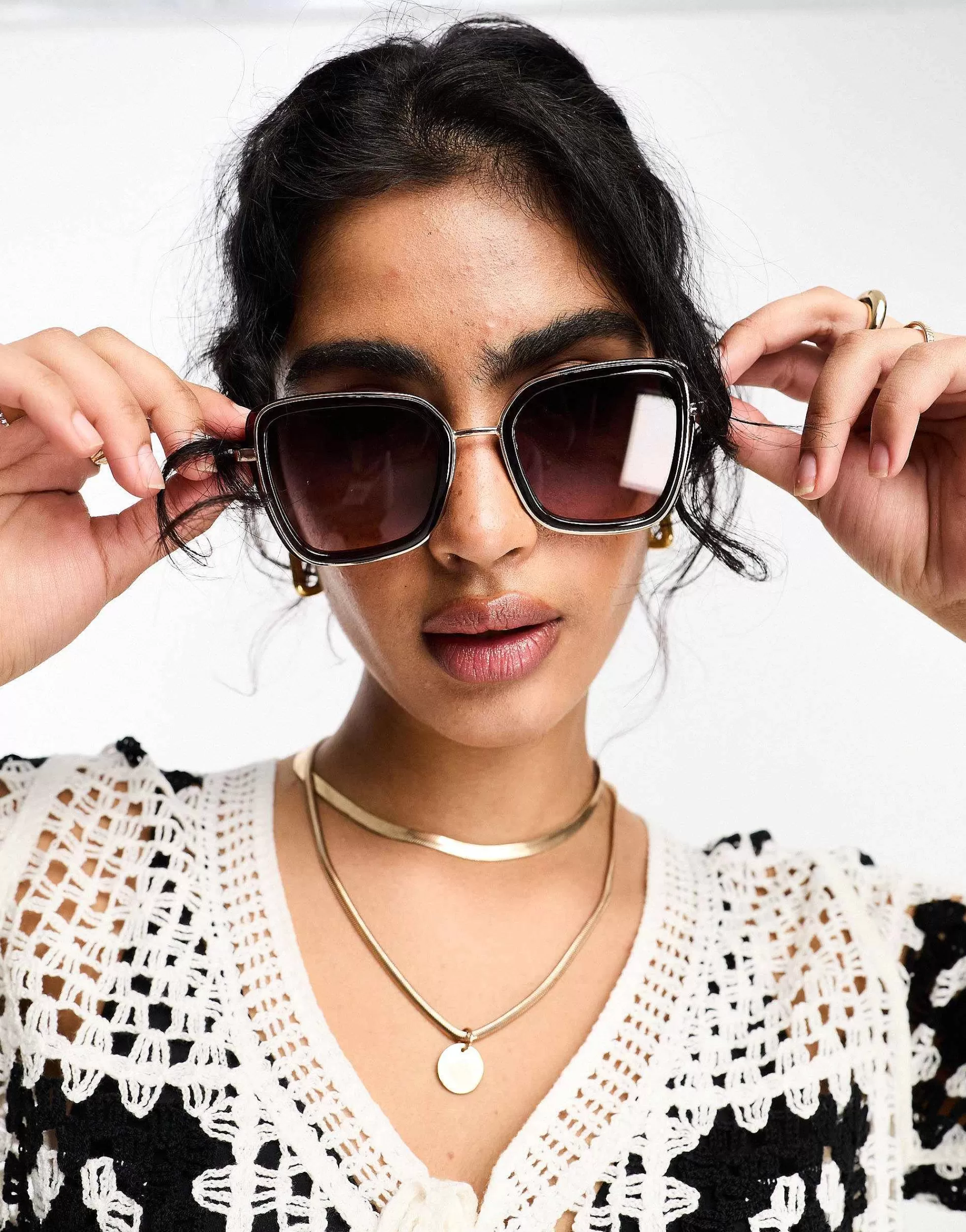 Women River Island Oversized Glasses With Metal Rim In