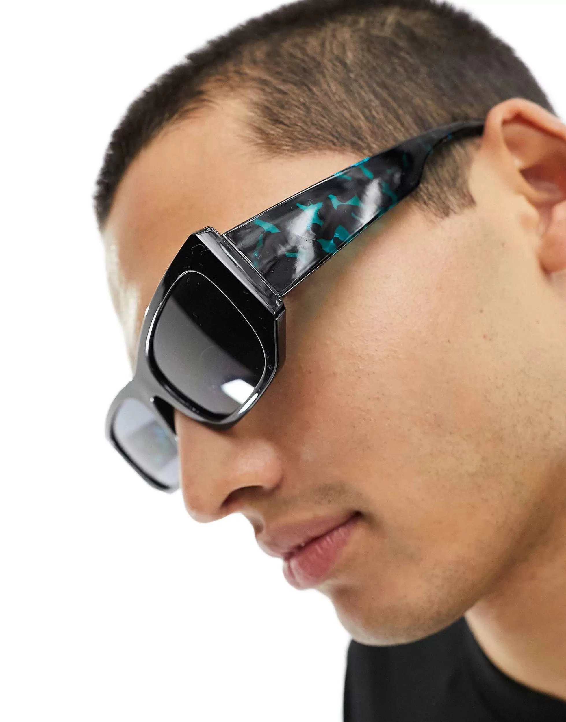 Men River Island Square Sunglasses With Tort Arm Detailing In