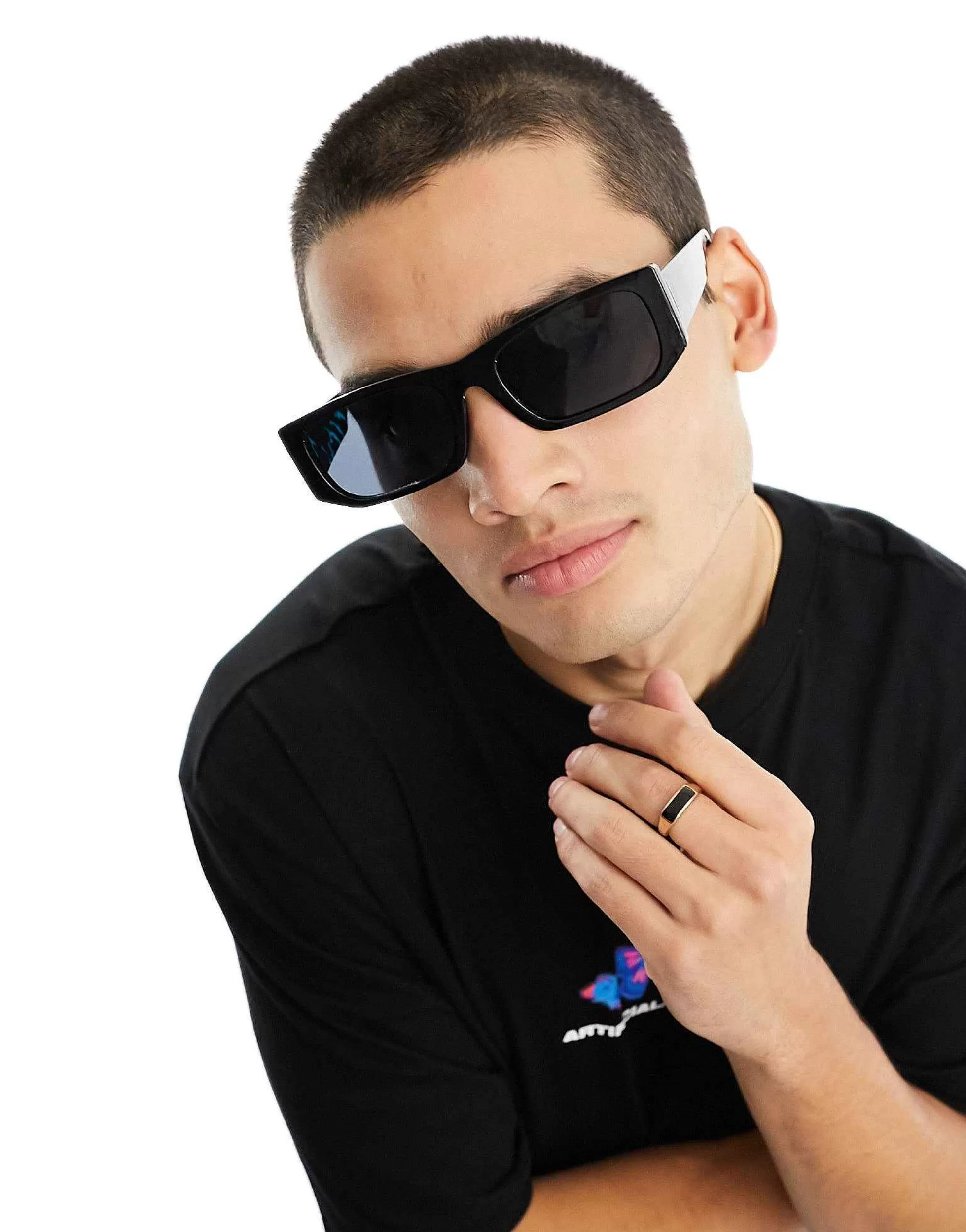 Men River Island Square Sunglasses With Tort Arm Detailing In