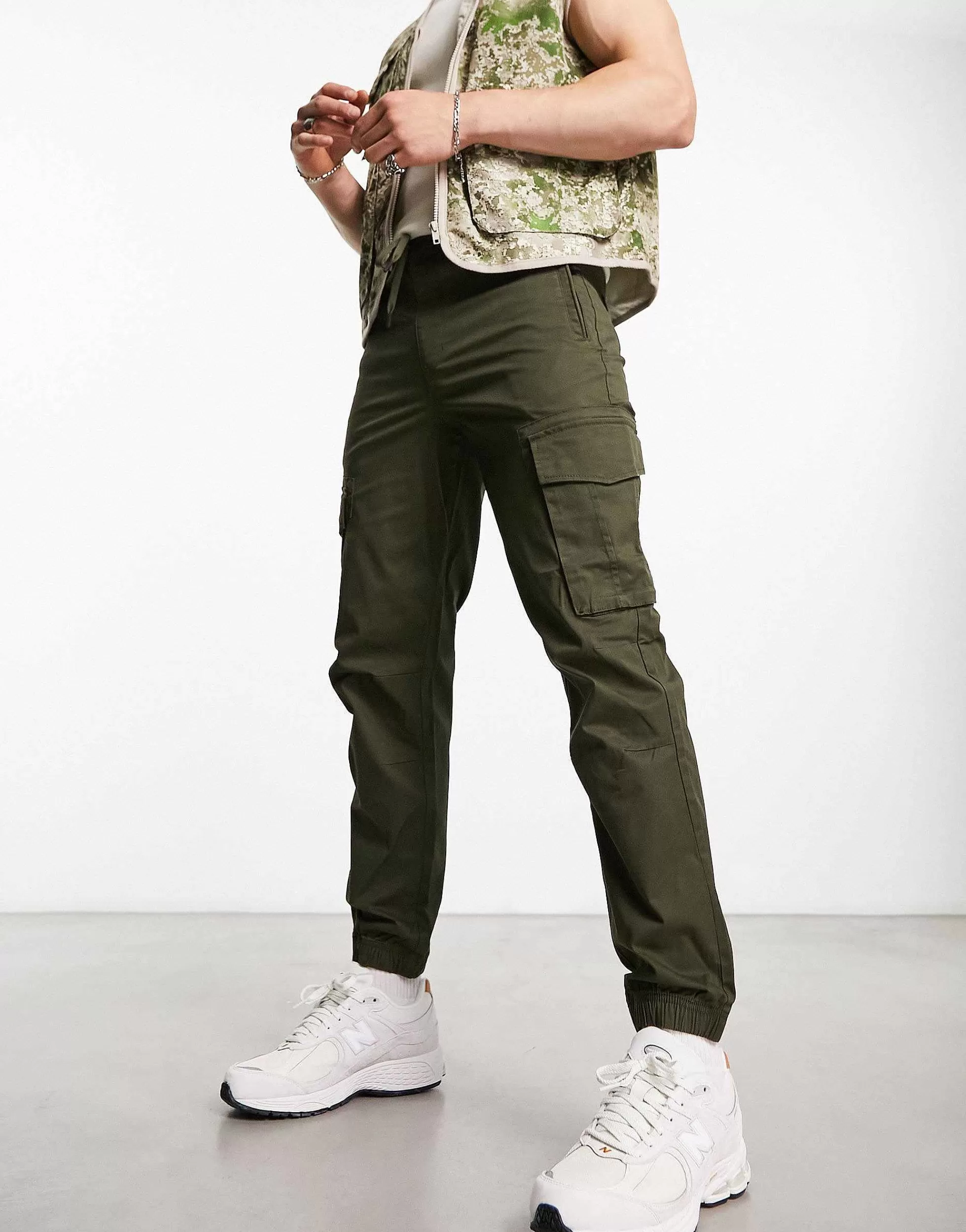 Men River Island Washed Jogger Cargo In Dark Green