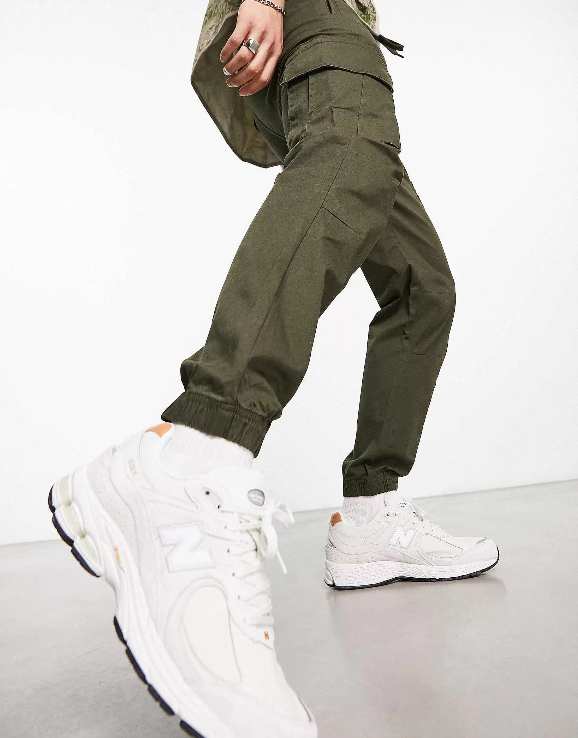 Men River Island Washed Jogger Cargo In Dark Green