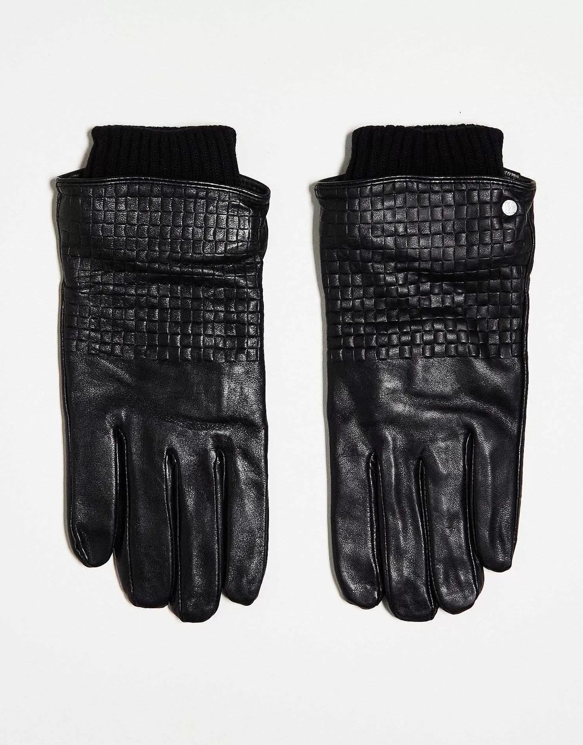 Men River Island Woven Leather Gloves In