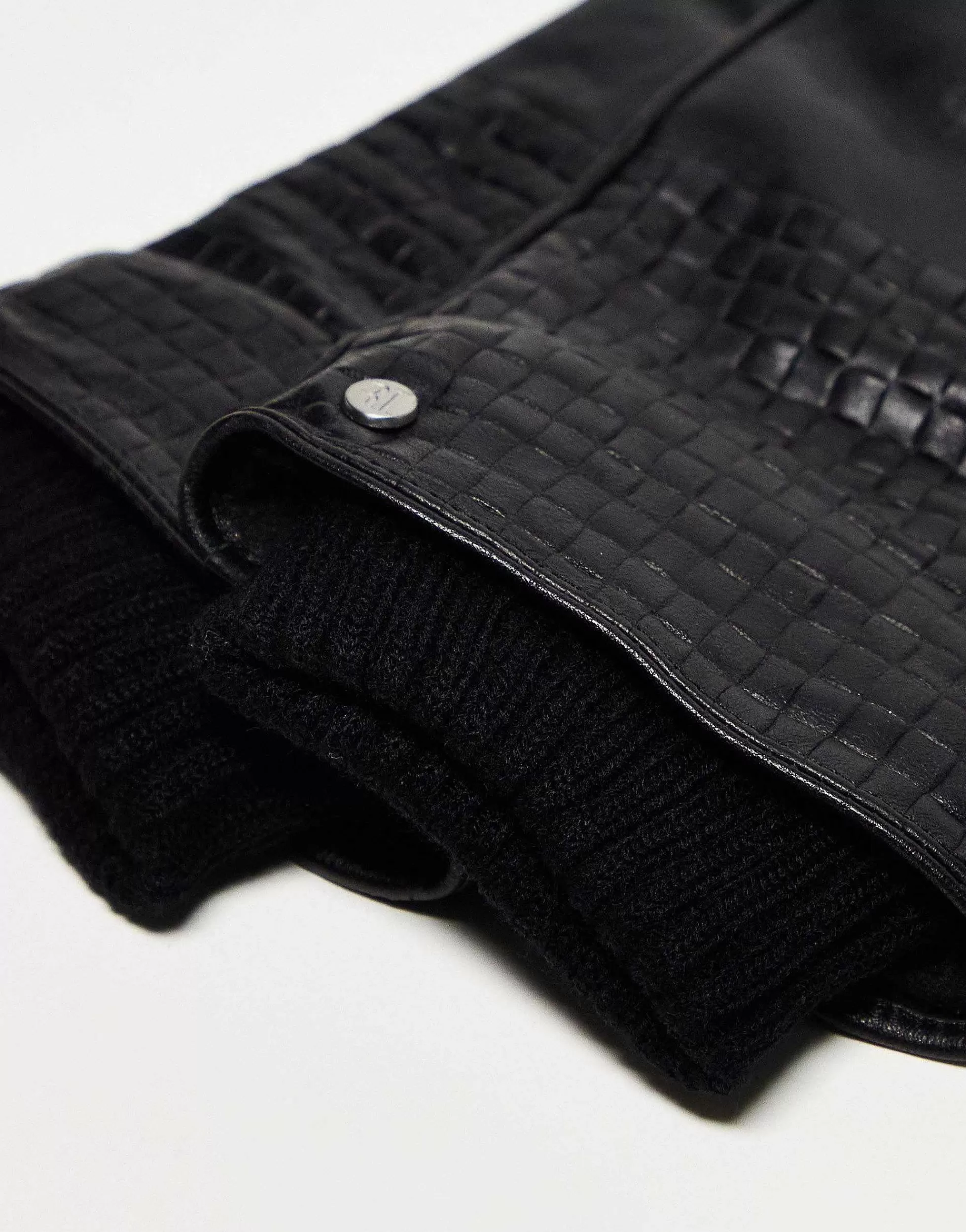 Men River Island Woven Leather Gloves In