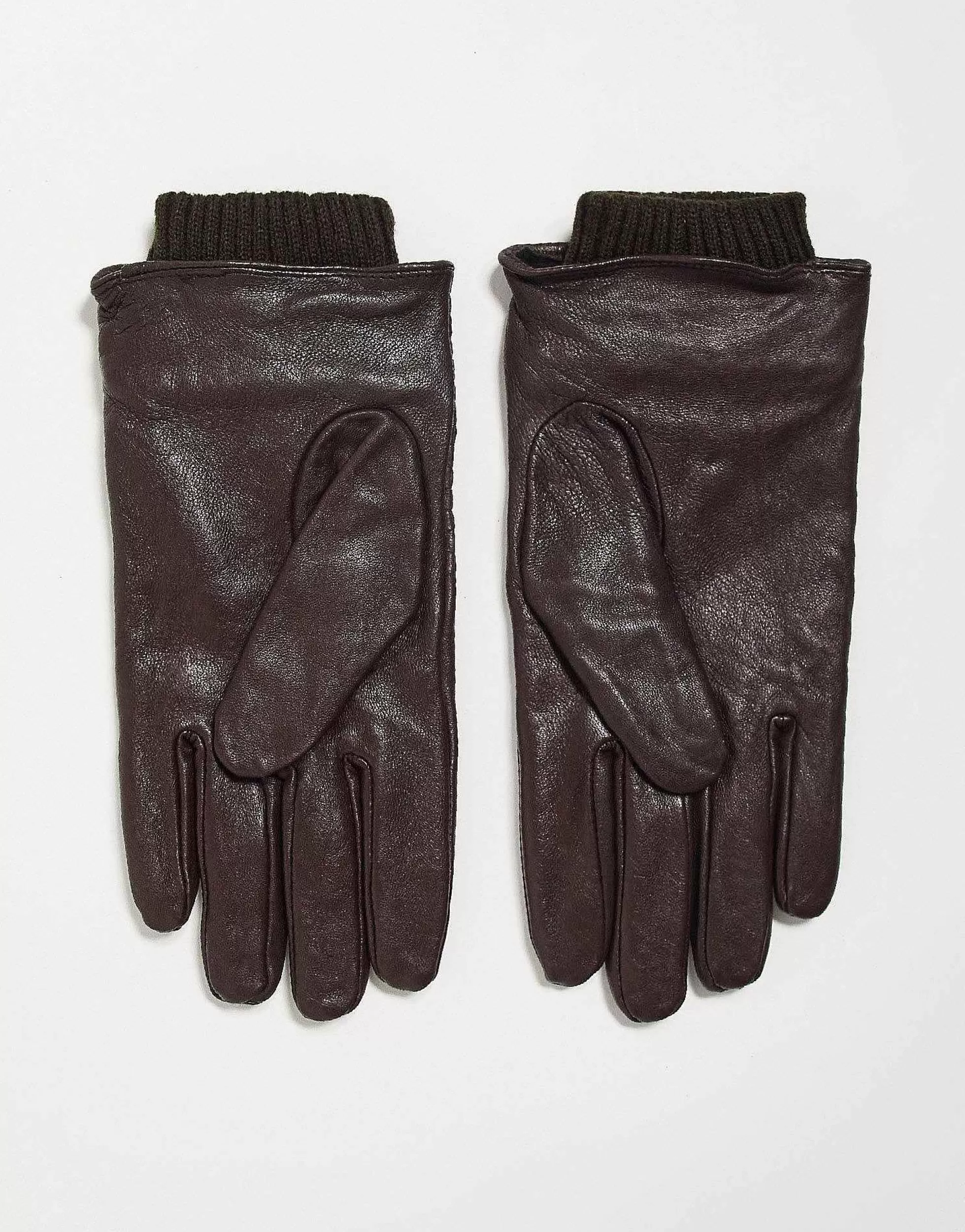 Men River Island Woven Leather Gloves In Dark Brown