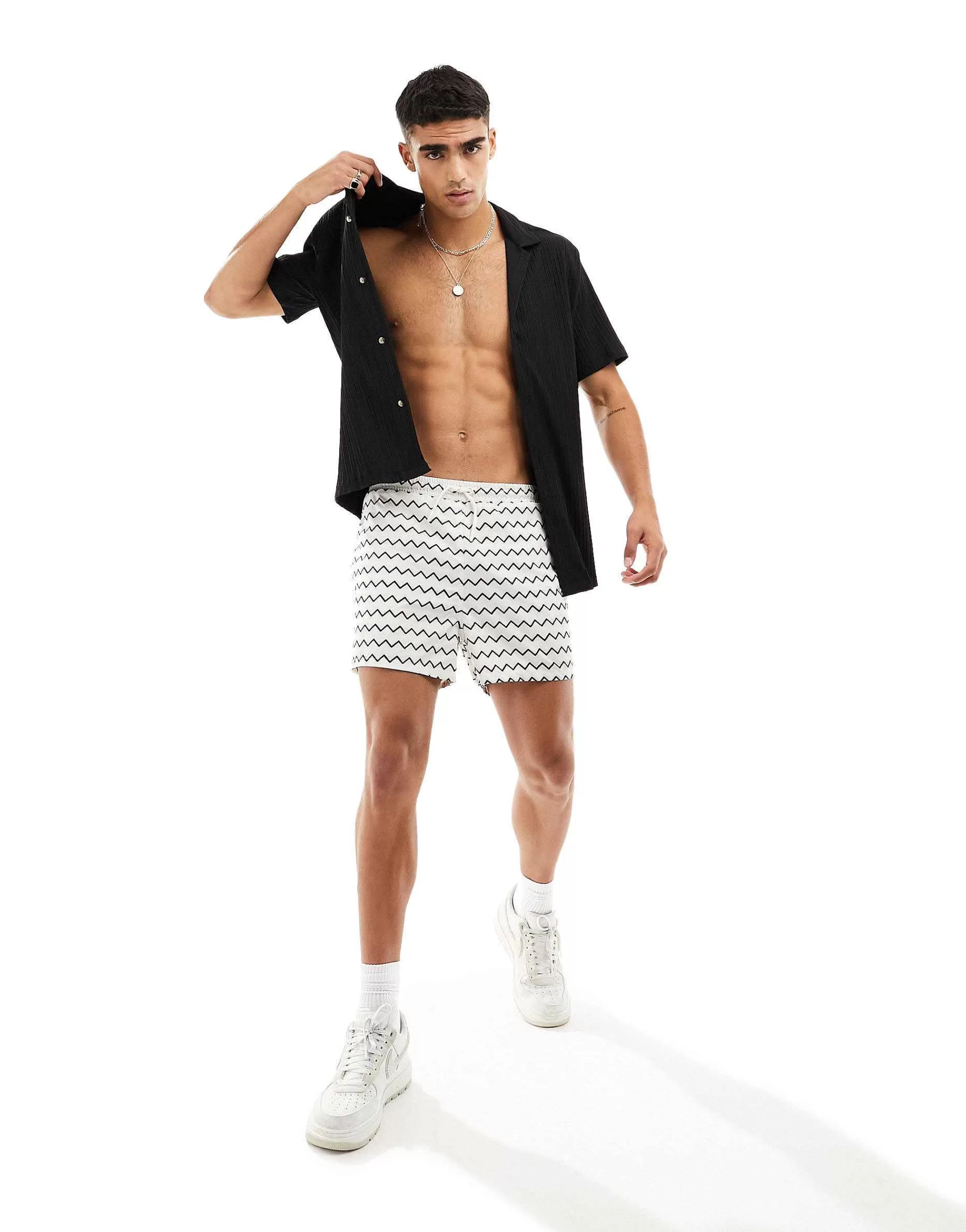 Men River Island Zig Zag Print Swim Short Co-Ord In