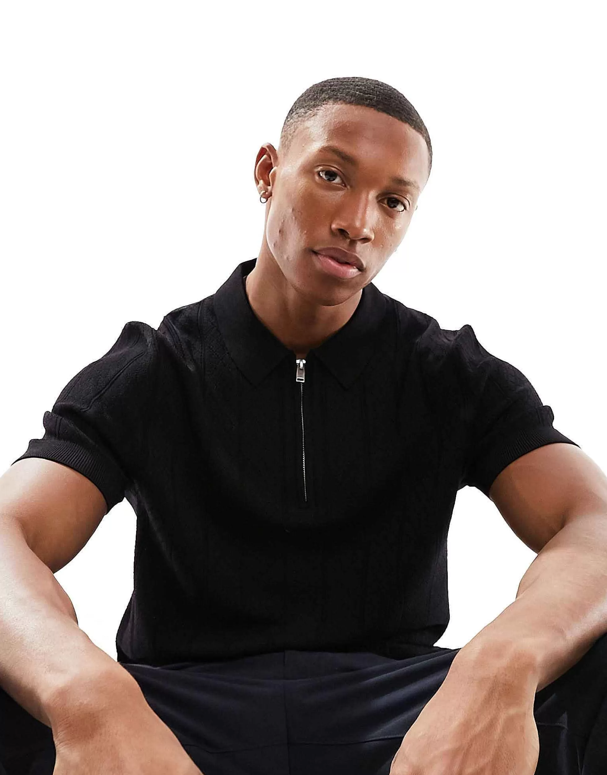 Men Selected Homme Knitted Half Zip Polo In