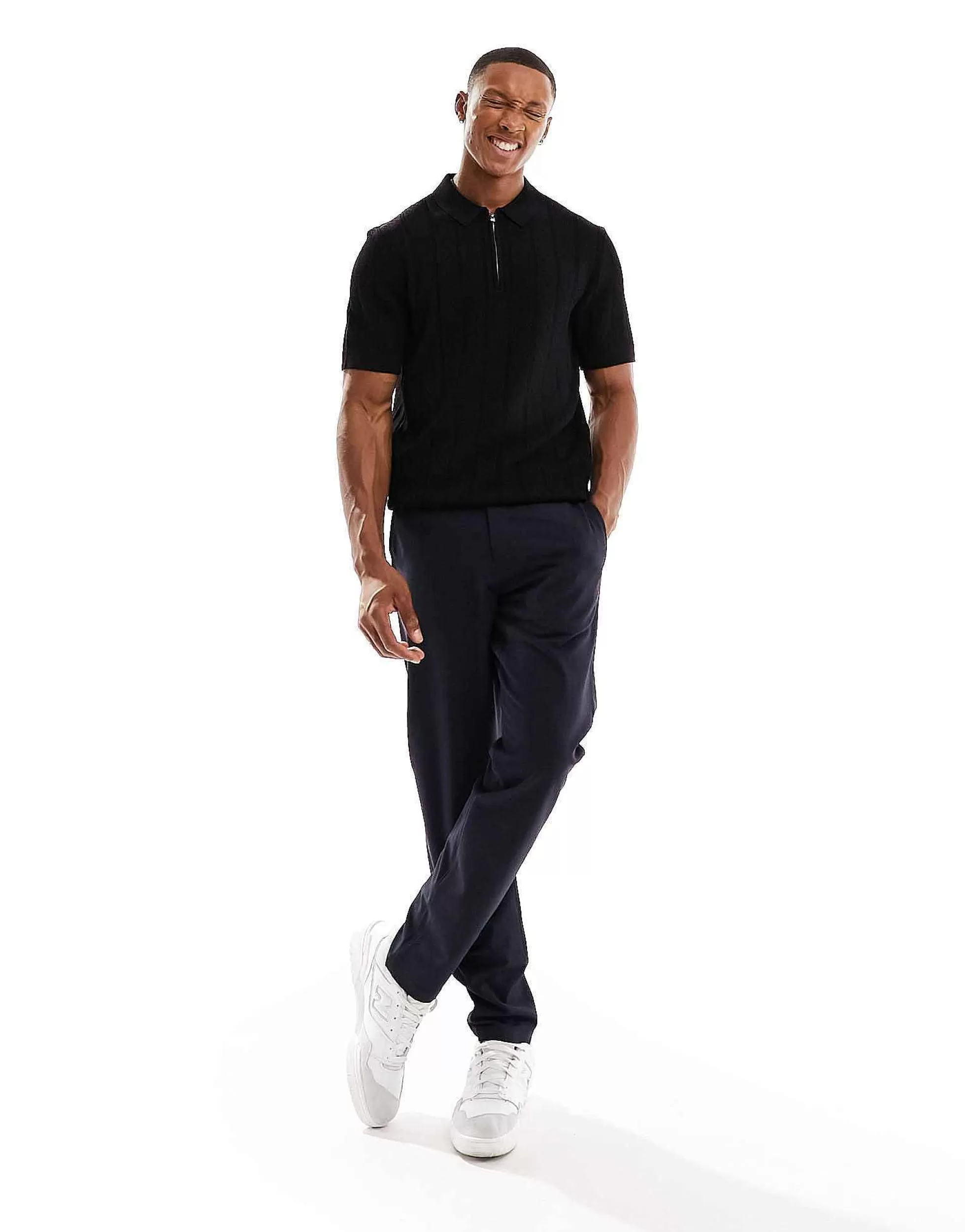Men Selected Homme Knitted Half Zip Polo In