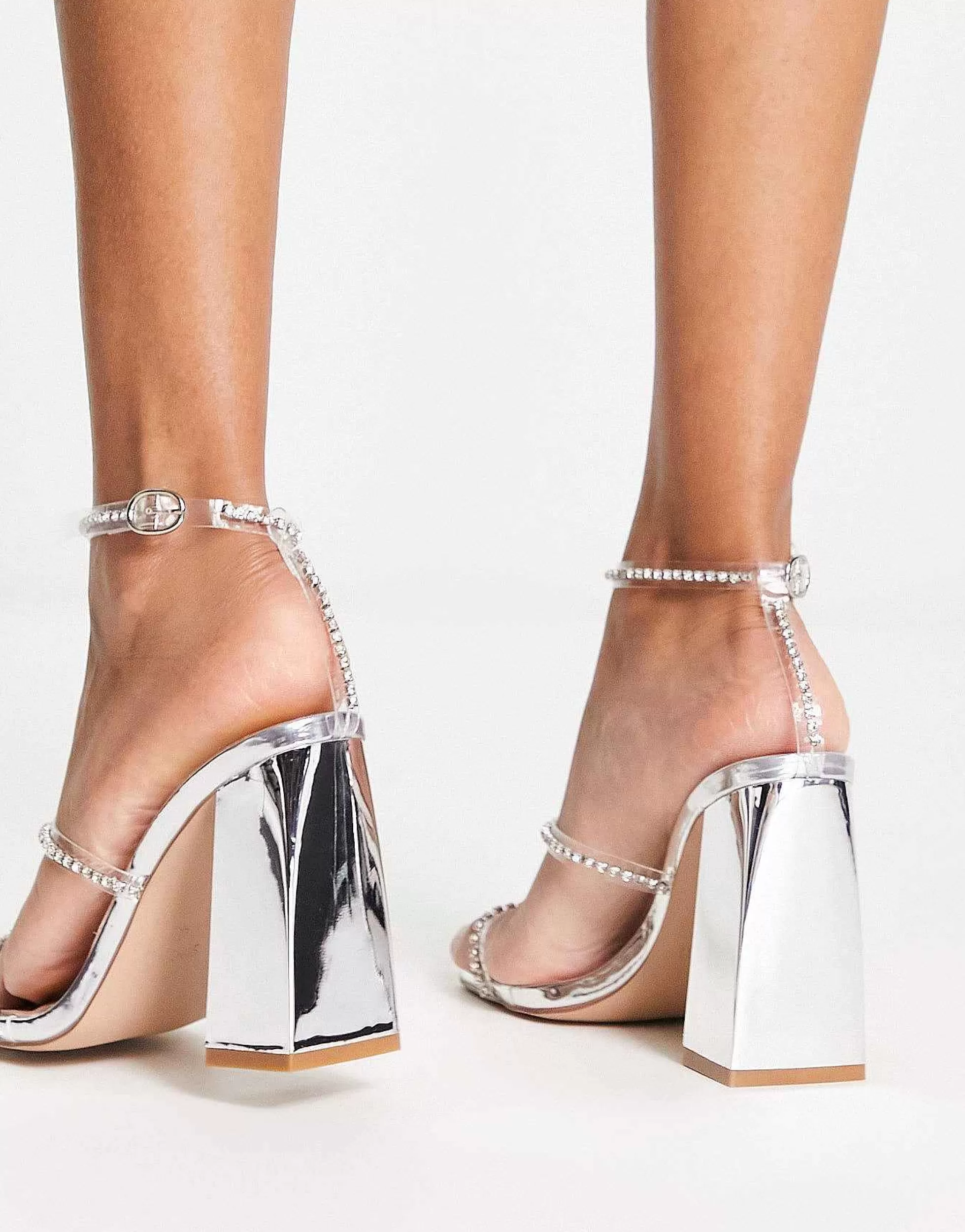 Women SIMMI Shoes Simmi London Inez Block Heel Embellished Sandals In Silver