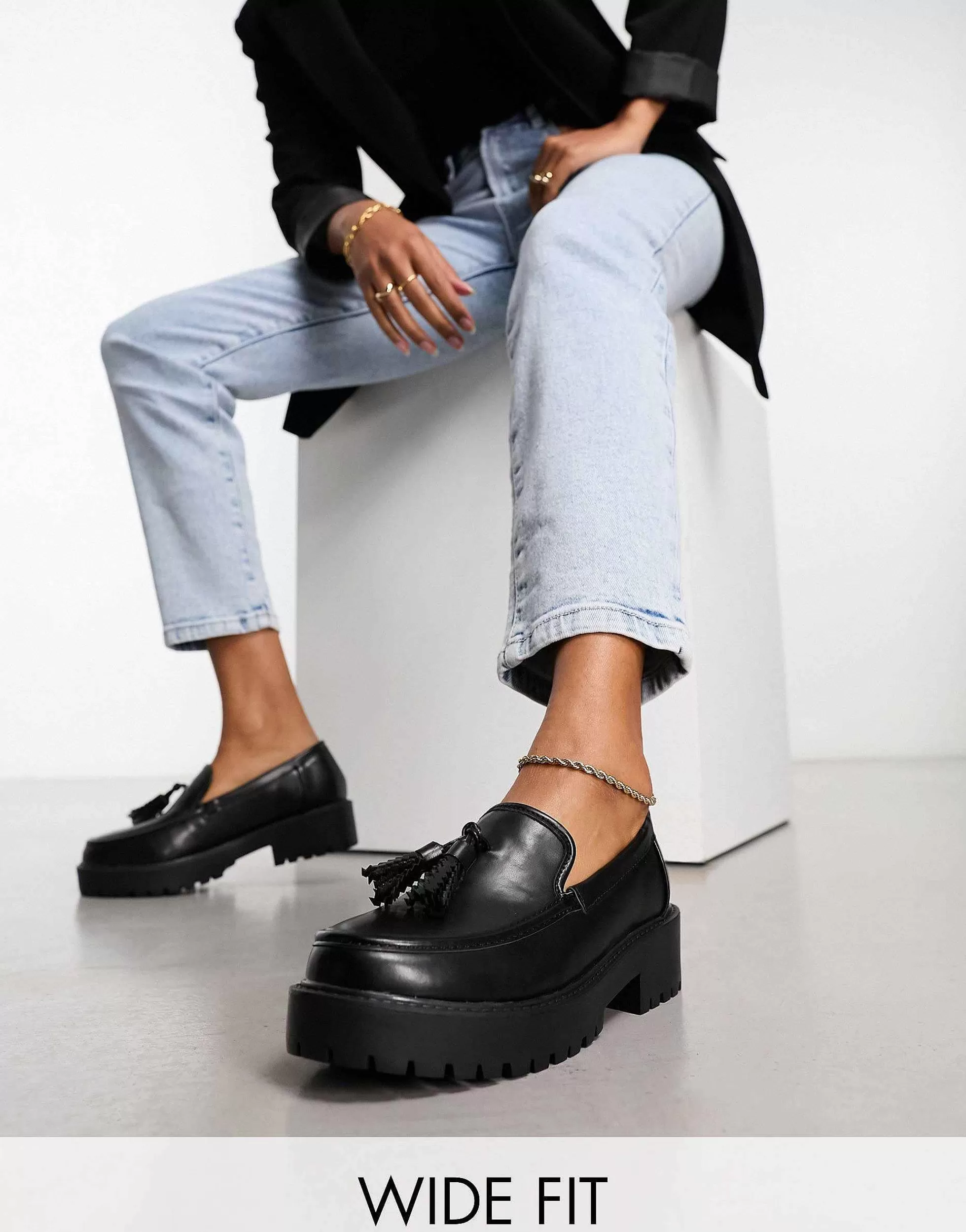 Women Simply Be Wide Fit Classic Chunky Sole Loafers In