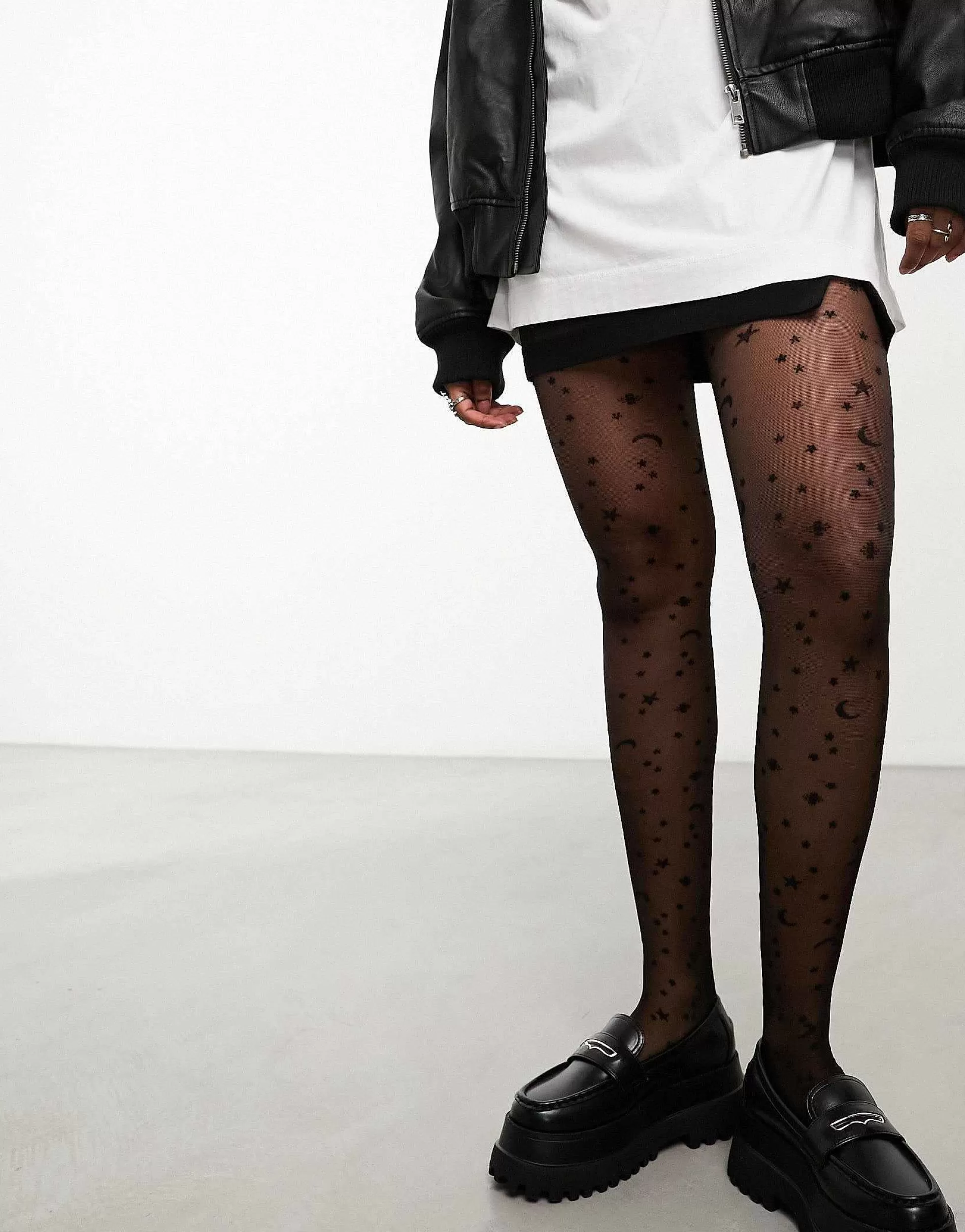 Women Skinnydip Halloween Celestial Print Sheer Tights In