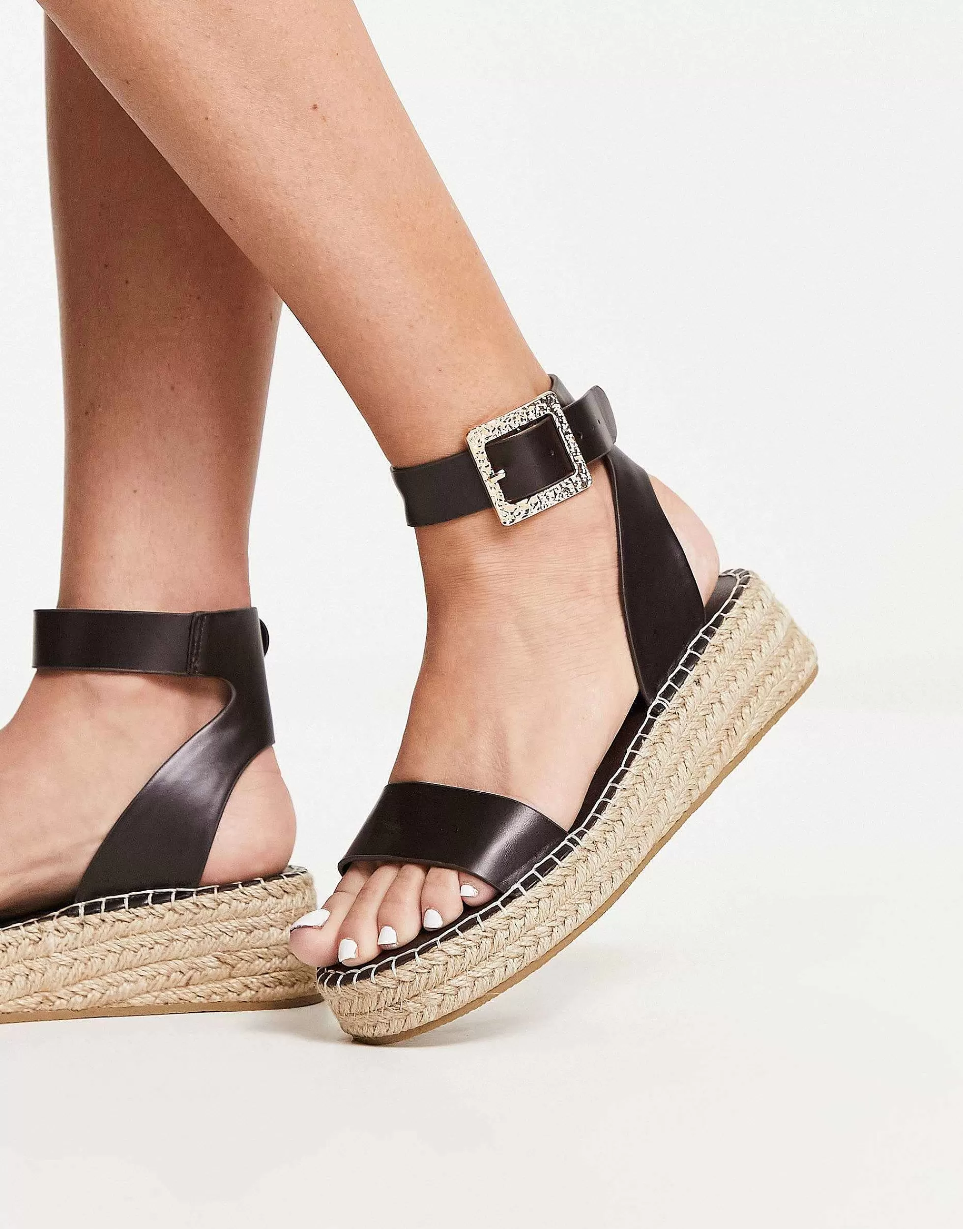 Women South Beach Pu Two Part Espadrille Sandal With Textured Buckle In