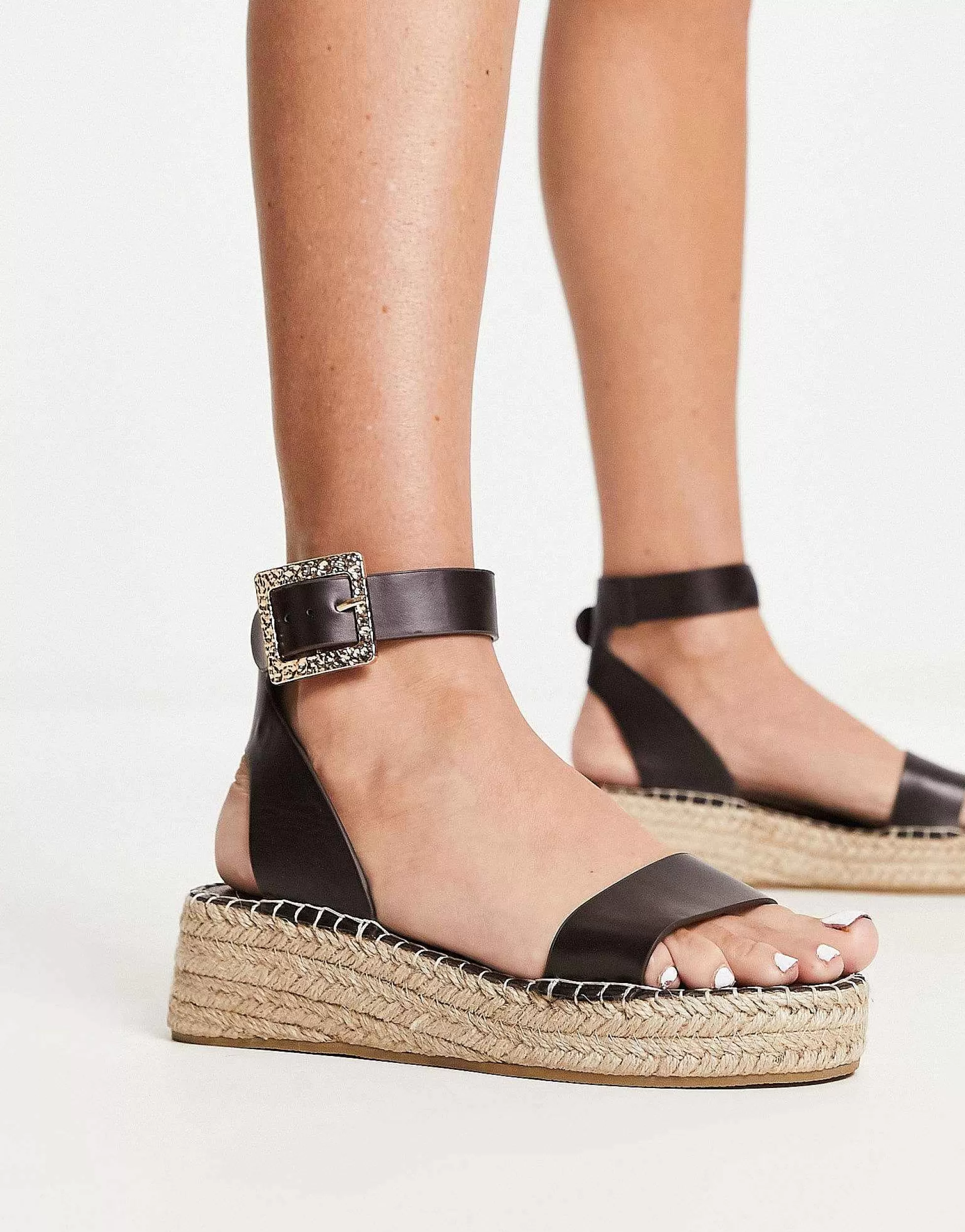 Women South Beach Pu Two Part Espadrille Sandal With Textured Buckle In