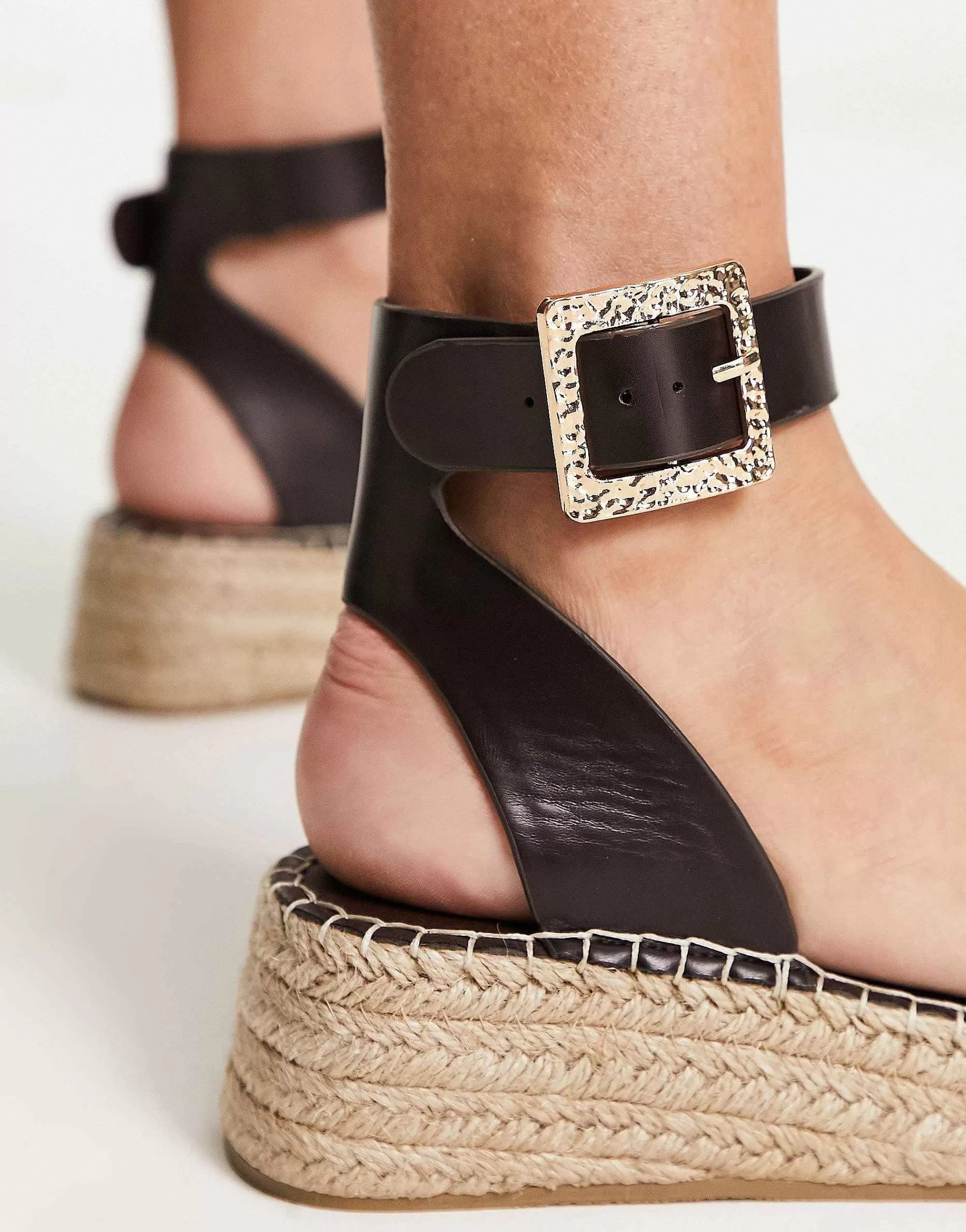 Women South Beach Pu Two Part Espadrille Sandal With Textured Buckle In