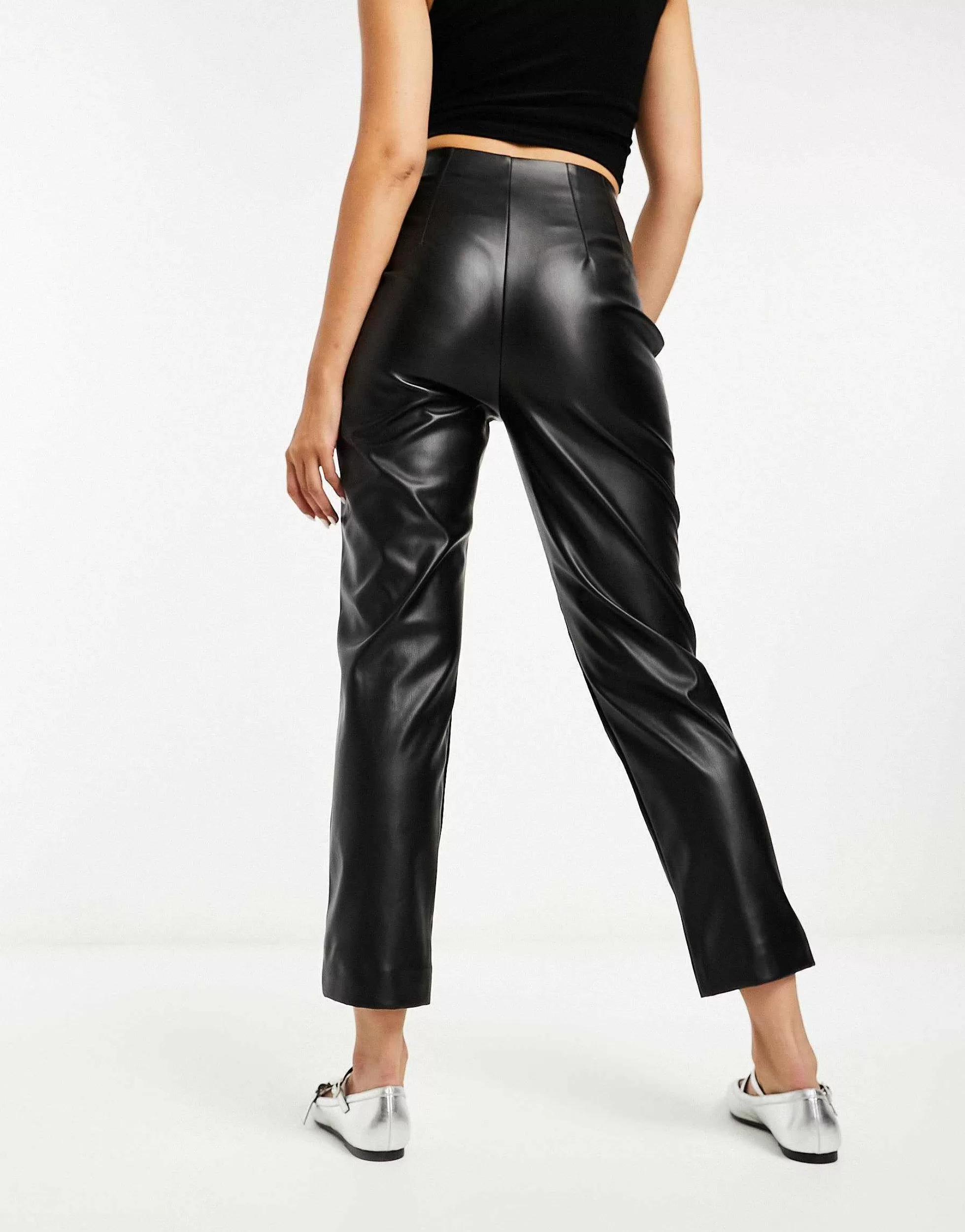 Women Stradivarius Faux Leather Cigarette Trouser In