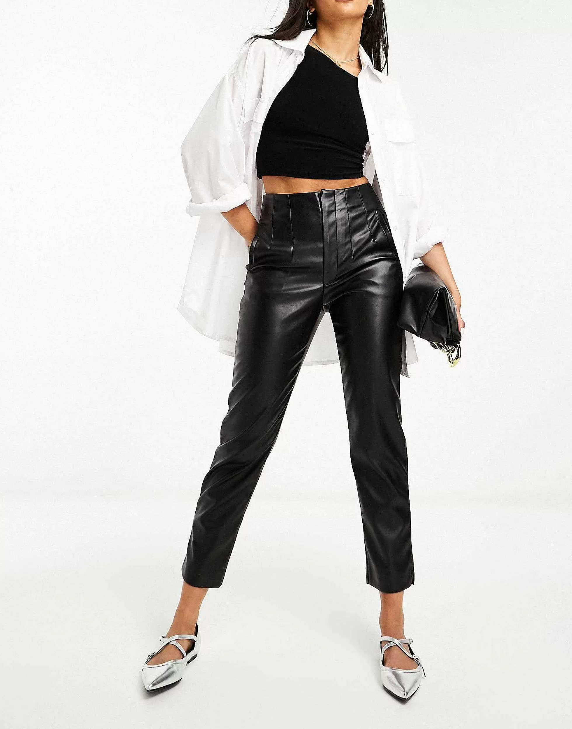 Women Stradivarius Faux Leather Cigarette Trouser In