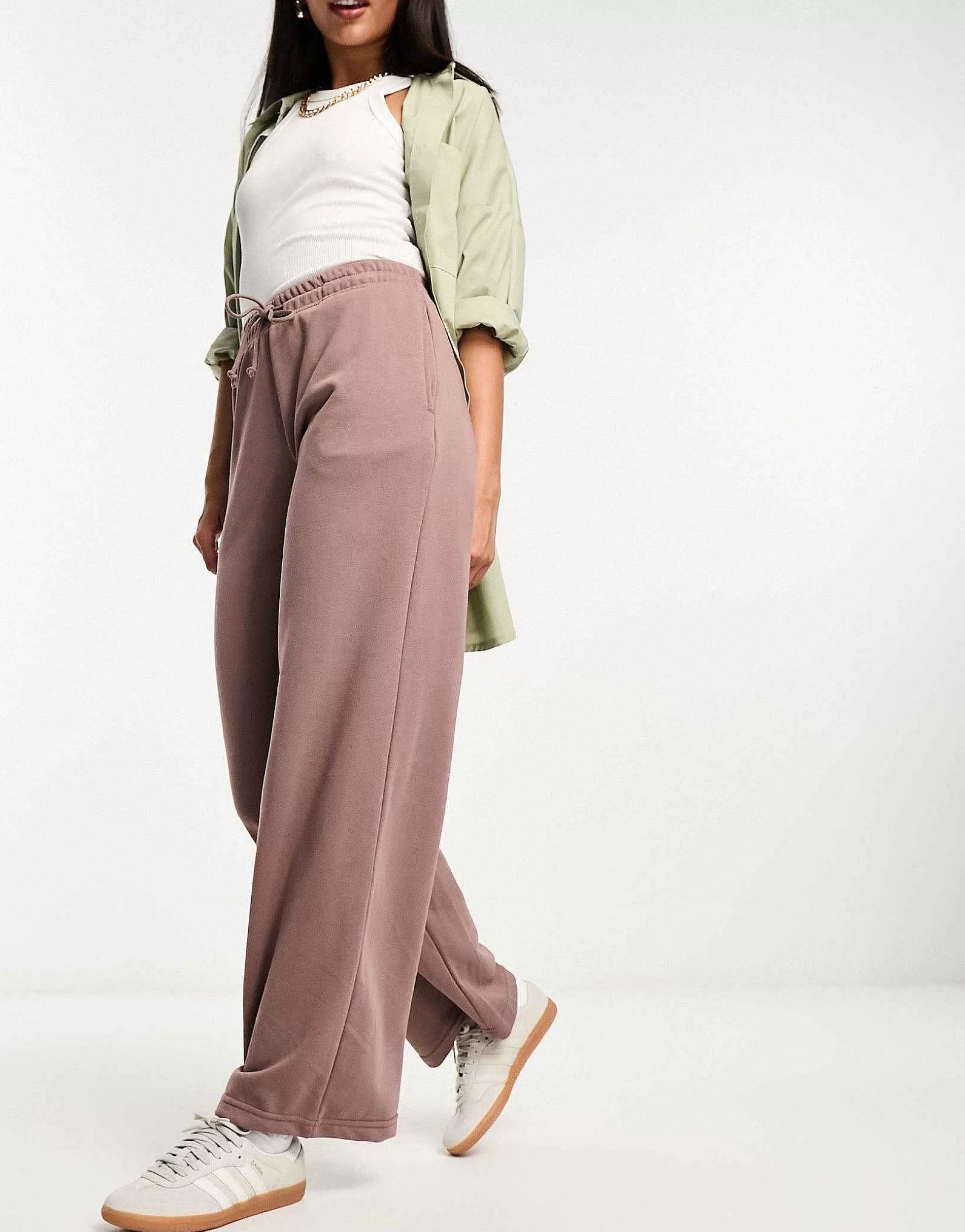 Women Stradivarius Oversized Zip Thru Hoodie And Jogger Co-Ord In Washed Brown