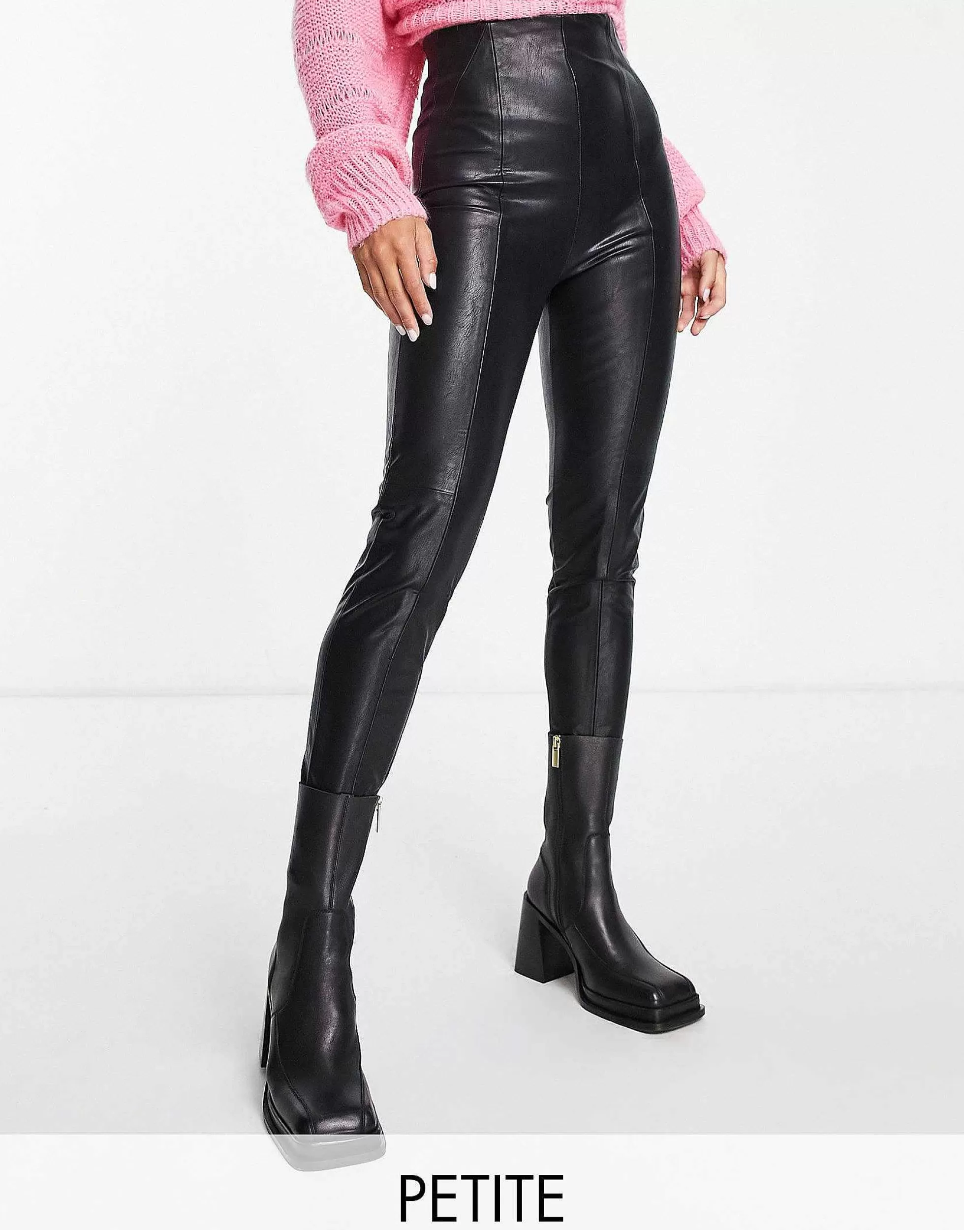 Women Stradivarius Petite Faux Leather Skinny Trouser In