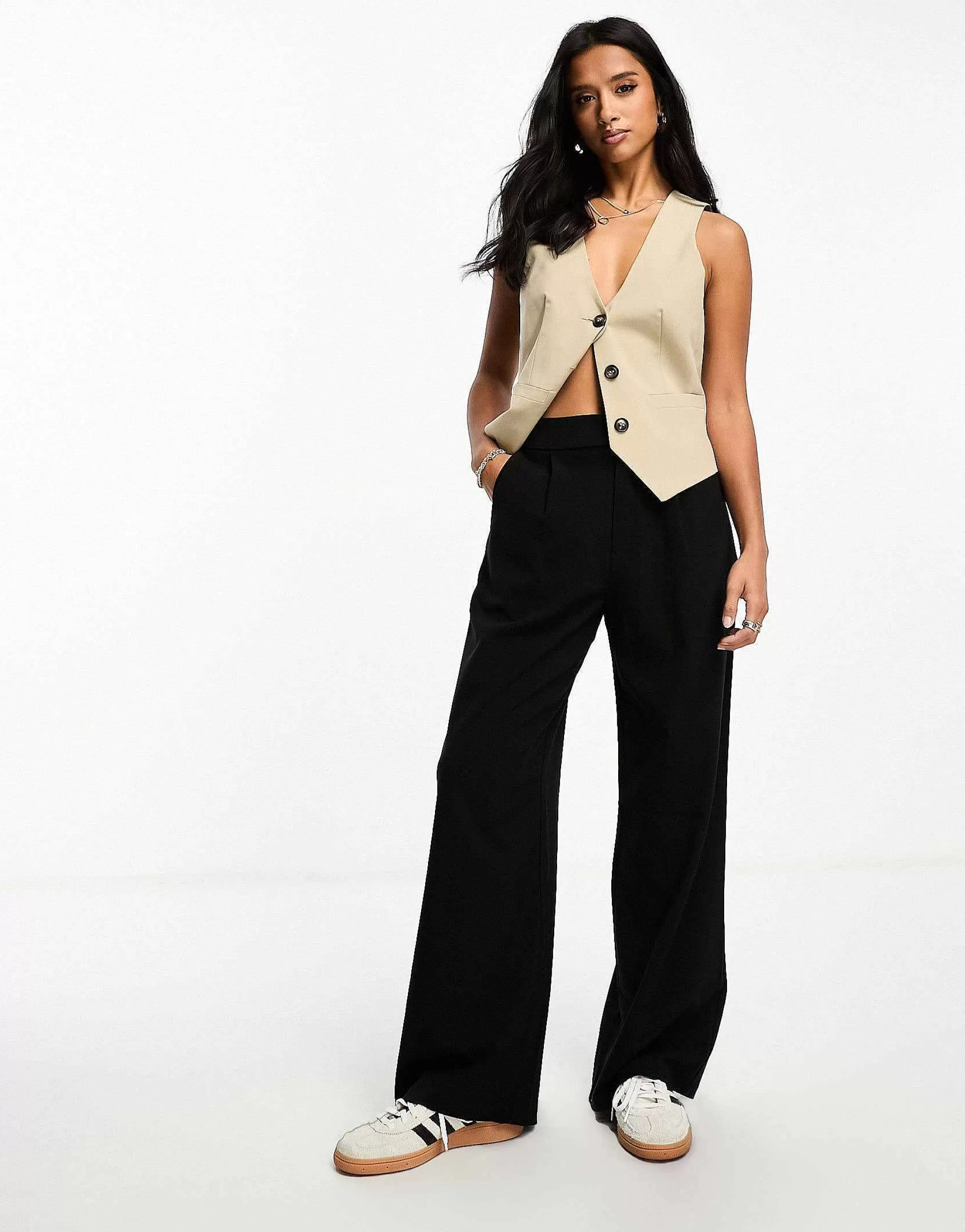 Women Stradivarius Petite Tailored Wide Leg Trouser In