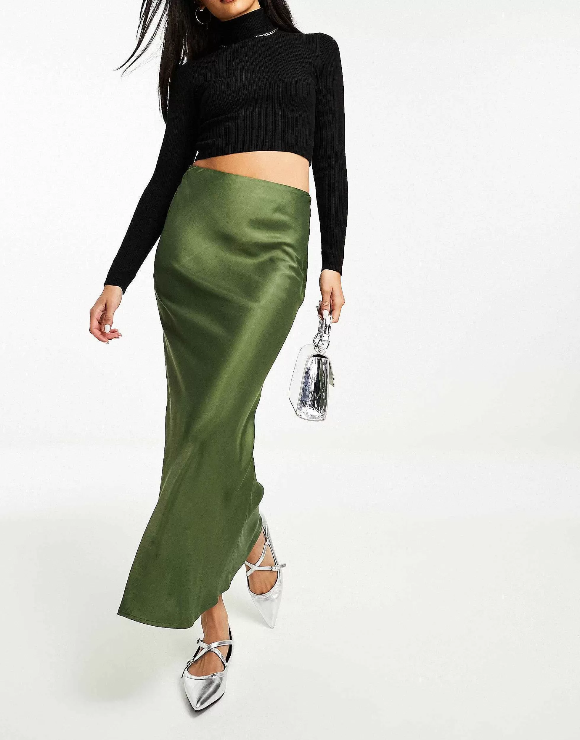 Women Stradivarius Satin Midi Slip Skirt In