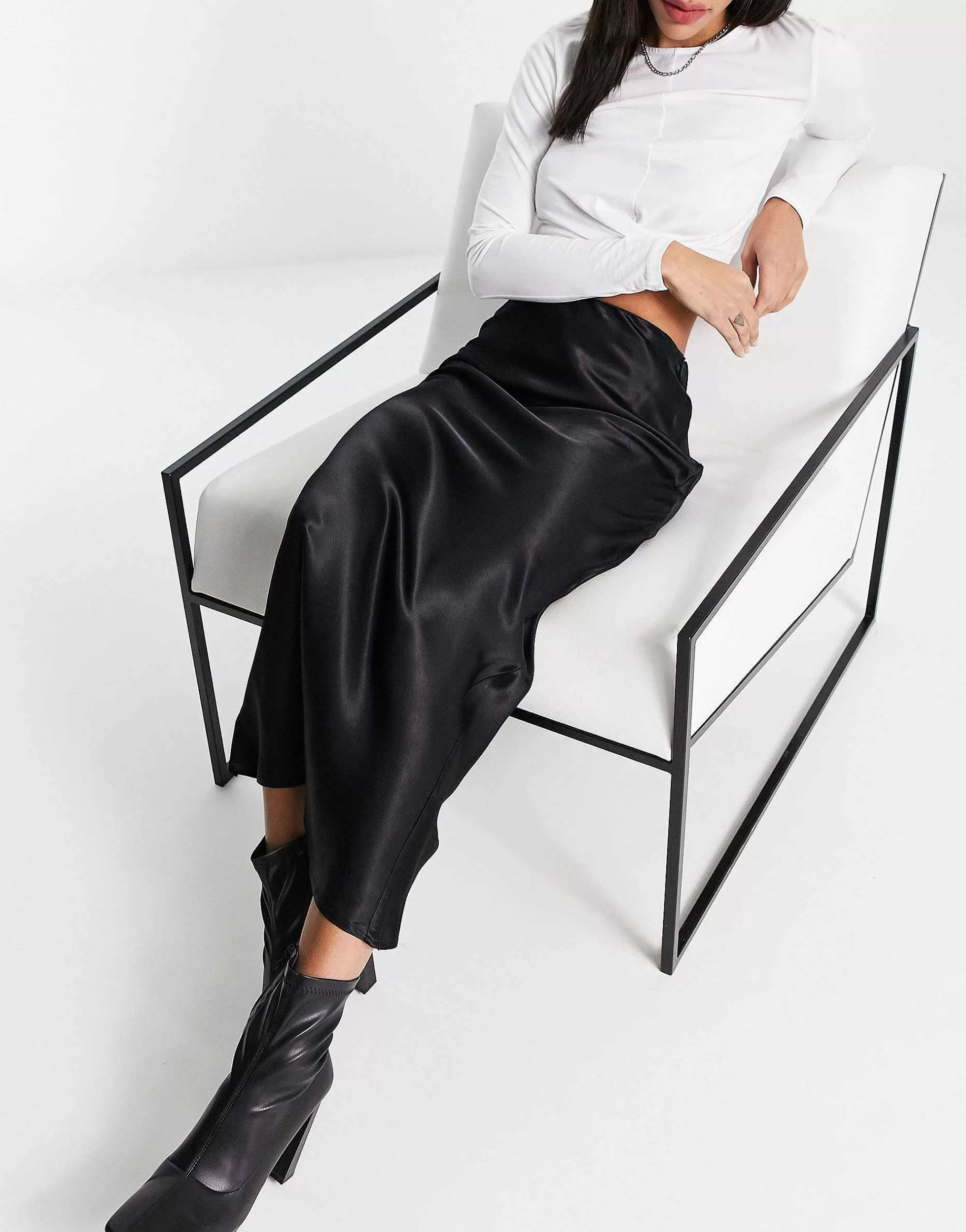Women Stradivarius Satin Midi Slip Skirt In