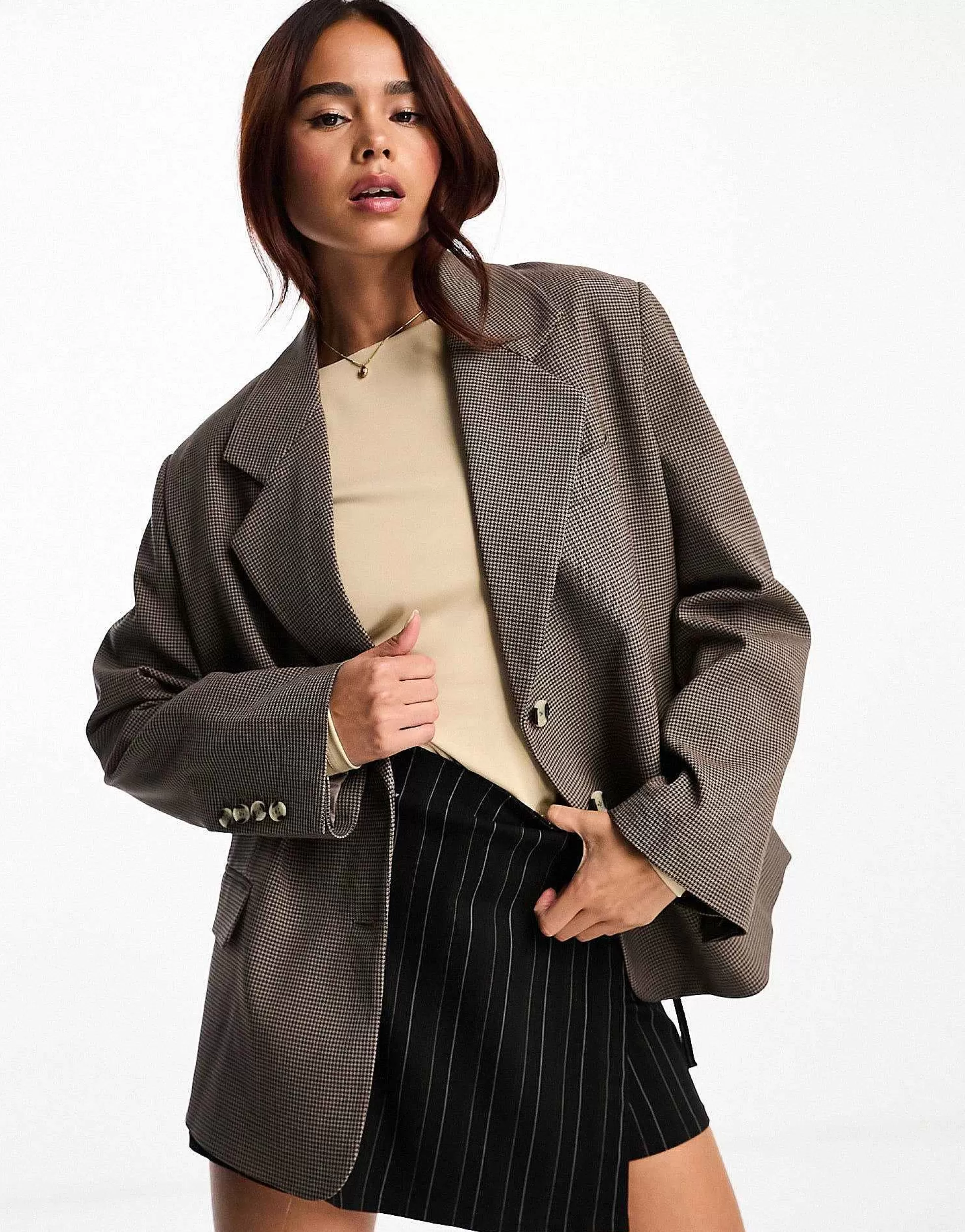 Women Stradivarius Str Oversized Blazer In Check Print