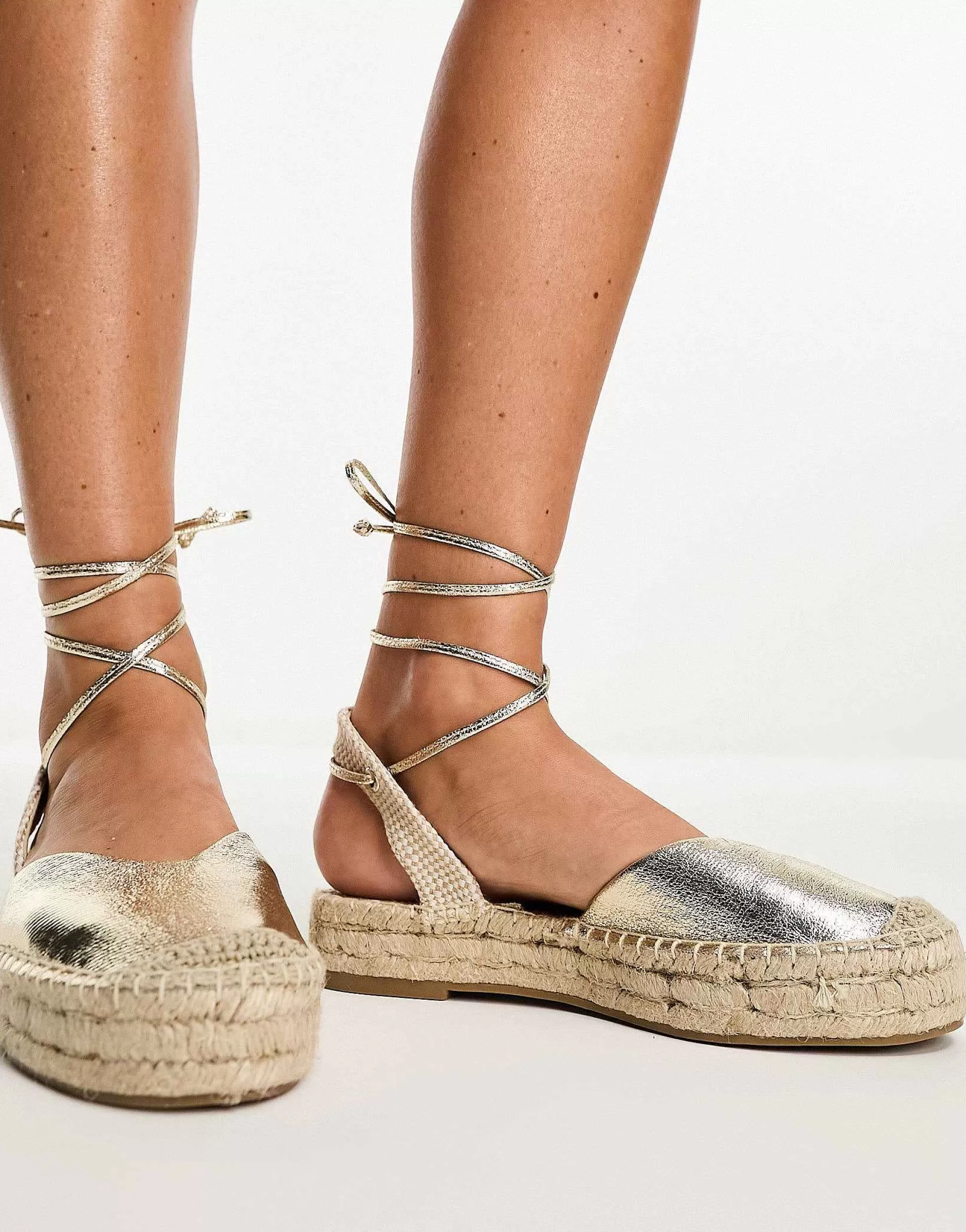 Women Stradivarius Strap Detail Espadrilles In Metallic