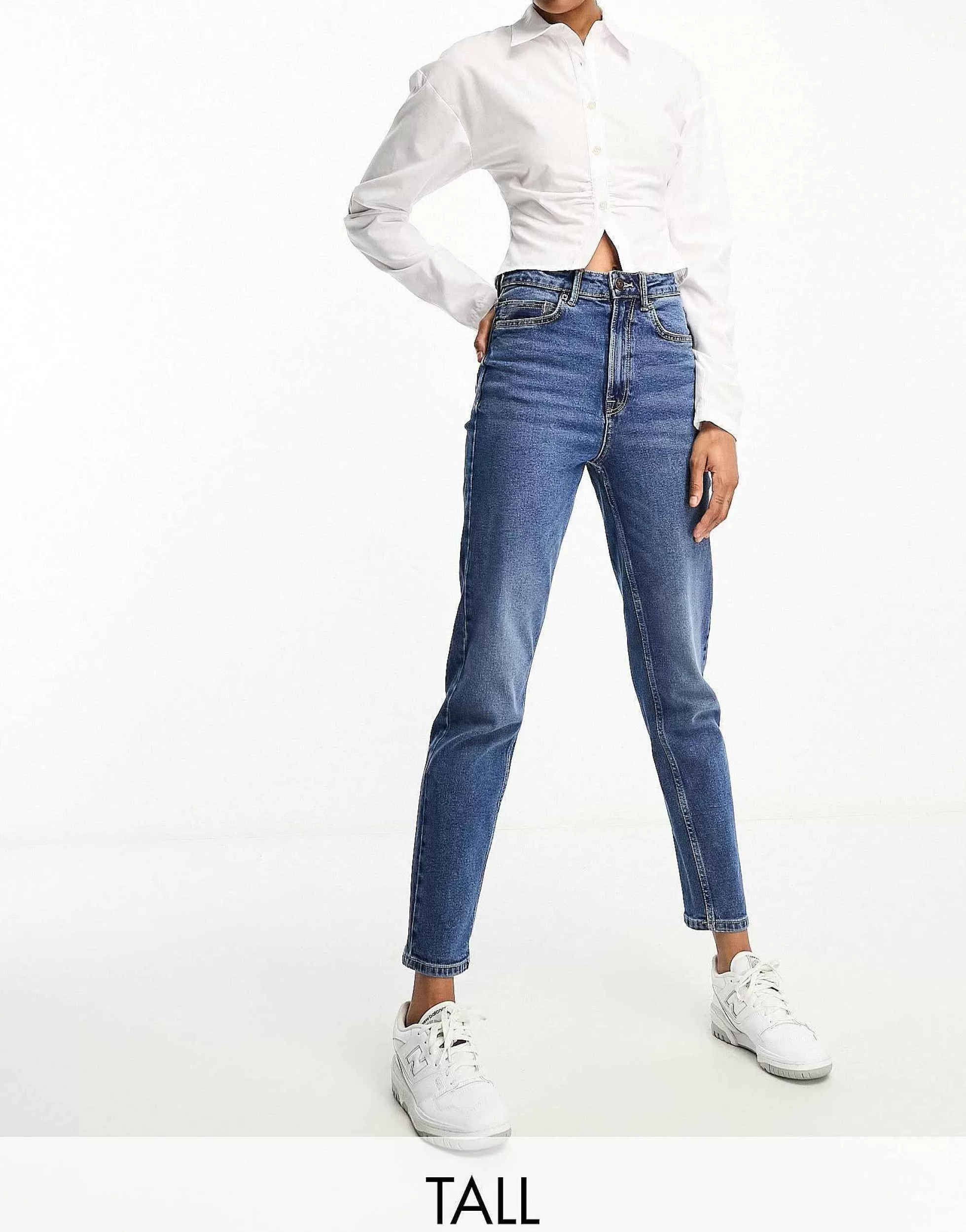 Women Stradivarius Tall Slim Mom Jean With Stretch In Authentic Blue