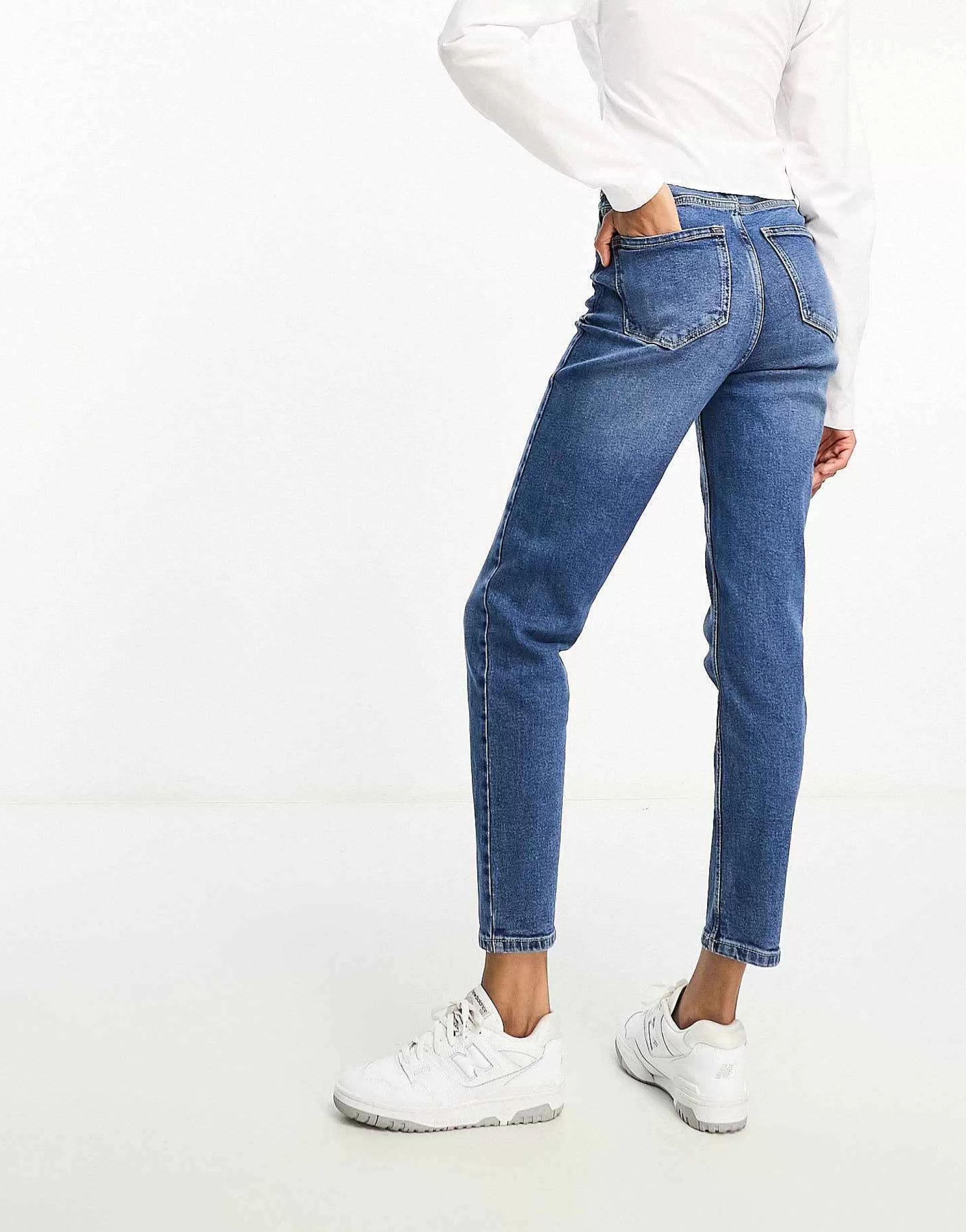 Women Stradivarius Tall Slim Mom Jean With Stretch In Authentic Blue