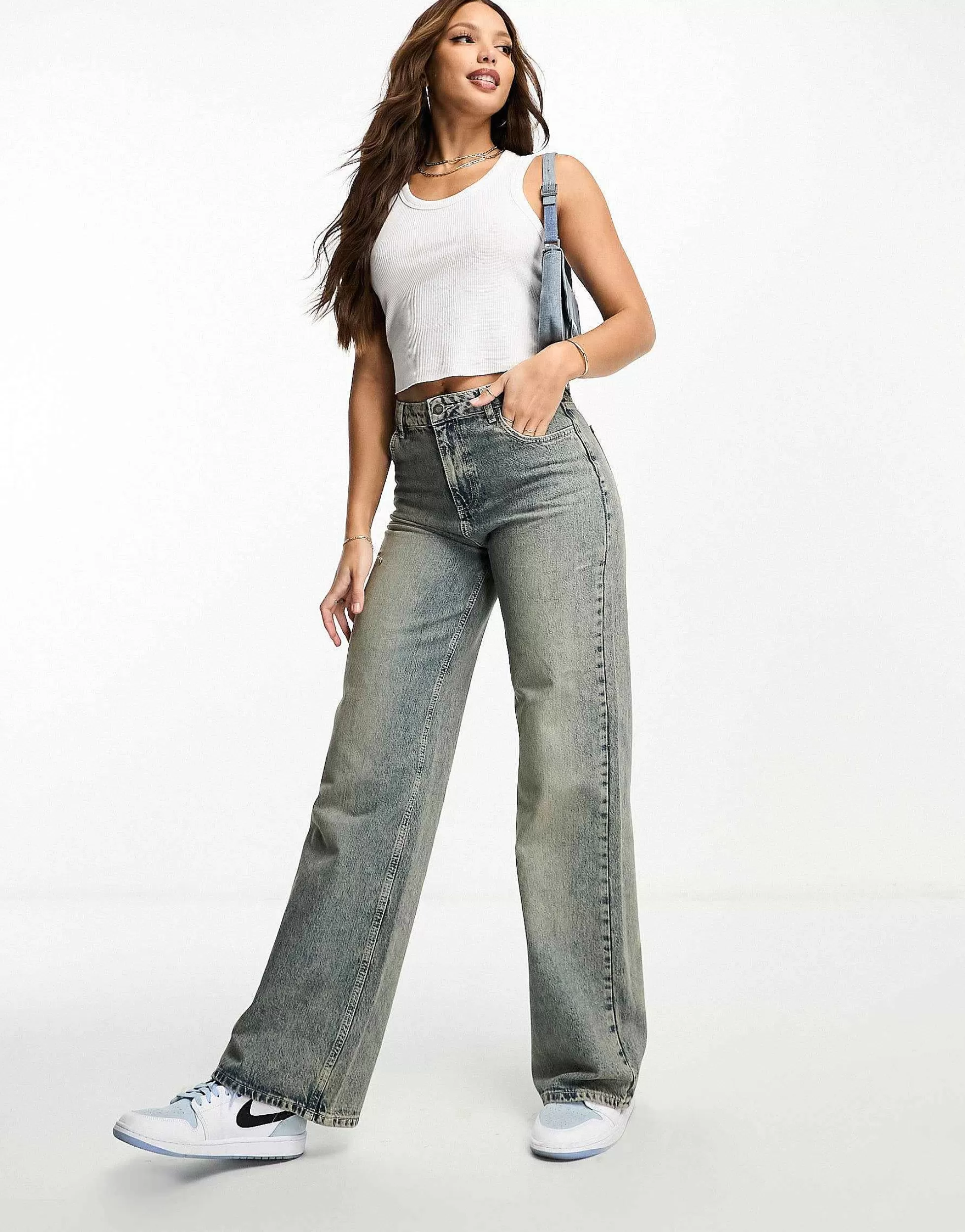 Women Stradivarius Tall Str Baggy Jean In Vintage Wash