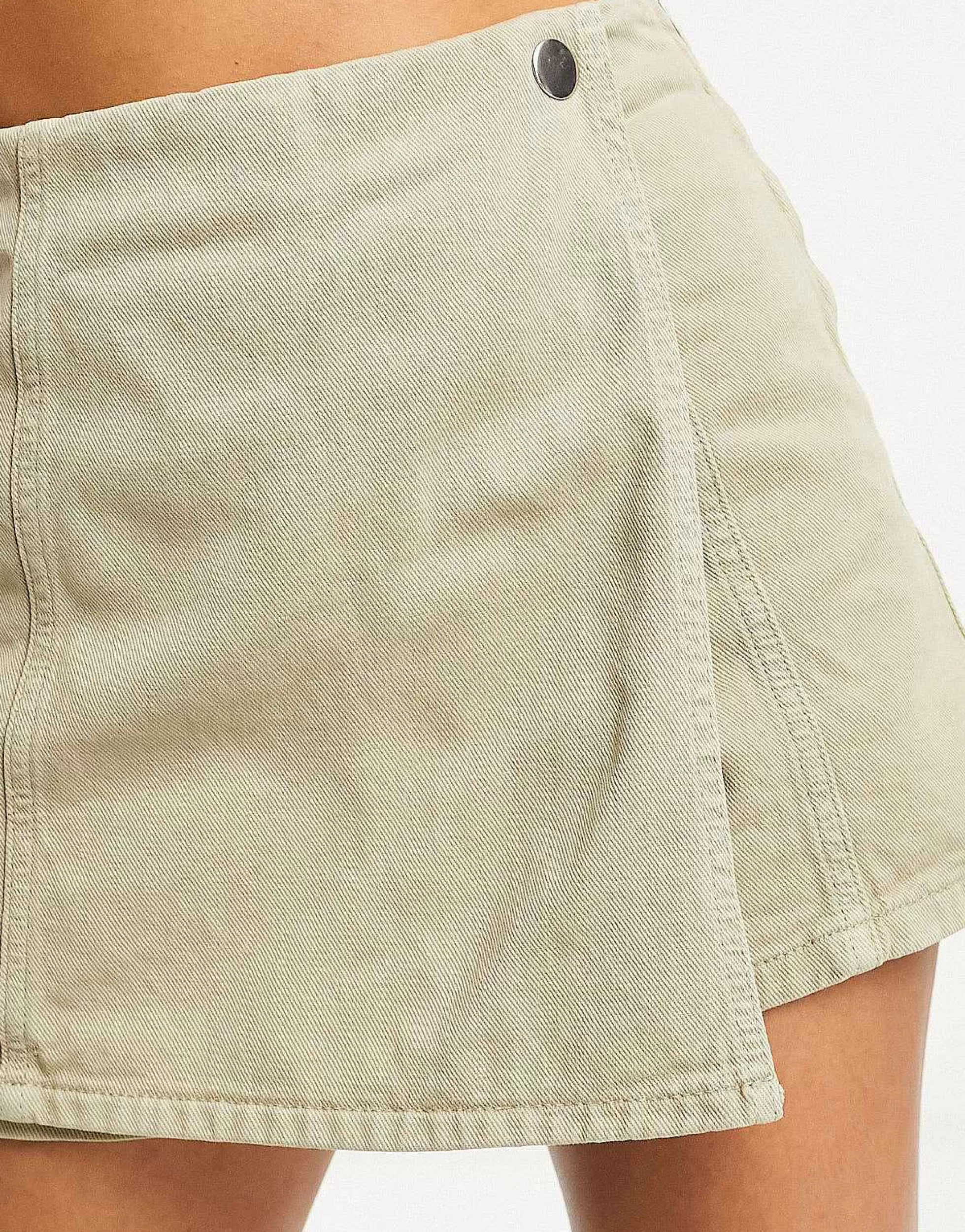 Women Stradivarius Twill Wrap Skort In Soft Khaki