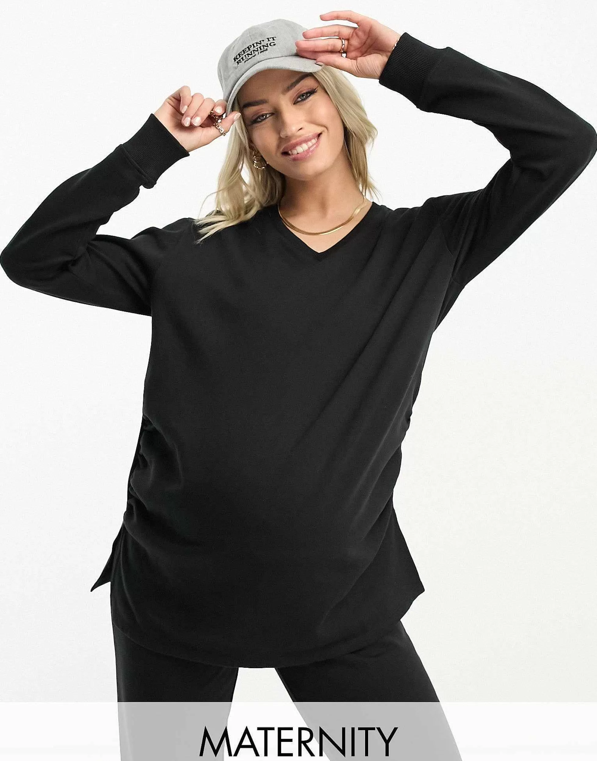 Women Threadbare Maternity V Neck Sweater And Jogger Tracksuit In