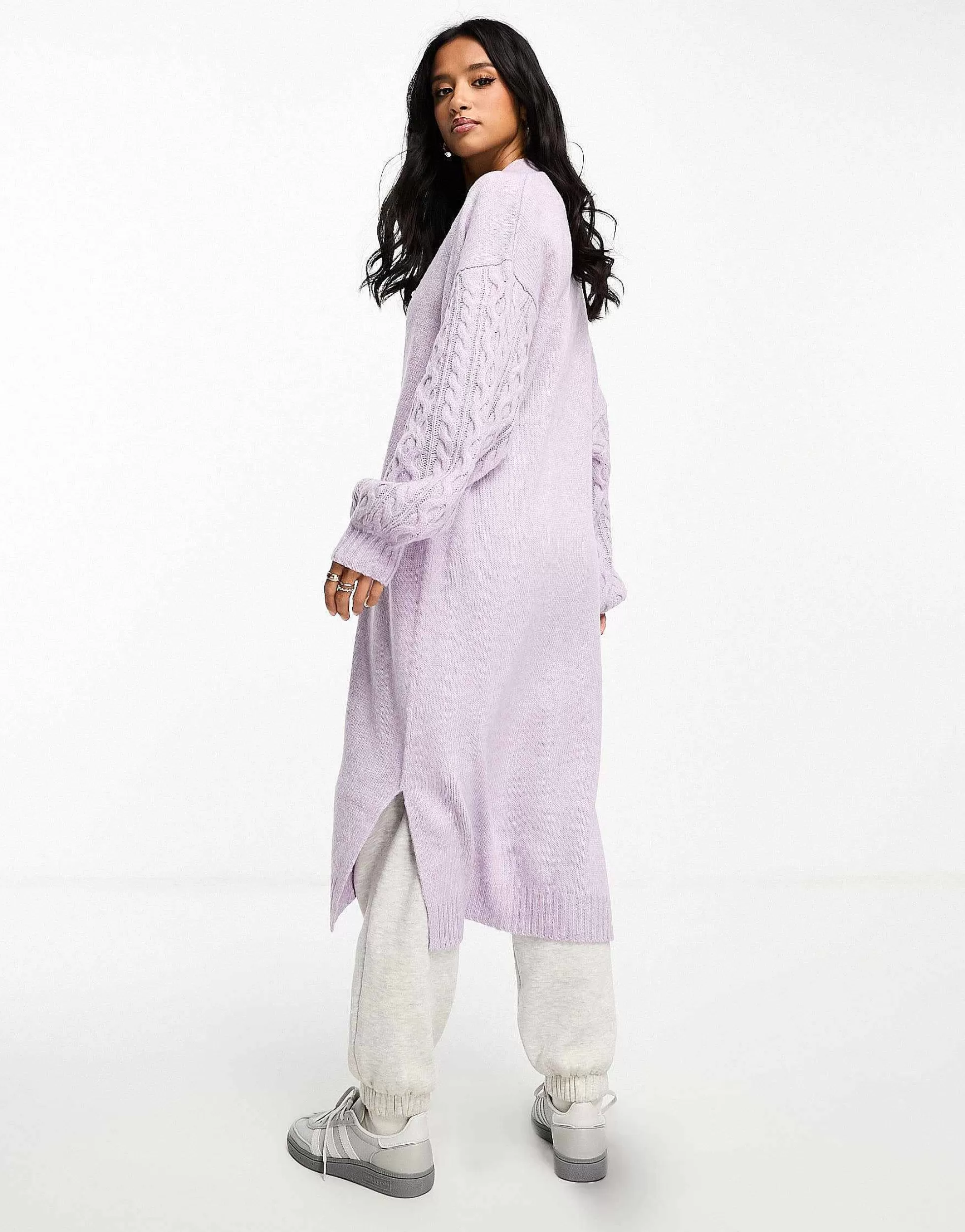 Women Threadbare Petite Garnet Cable Knit Longline Cardigan In