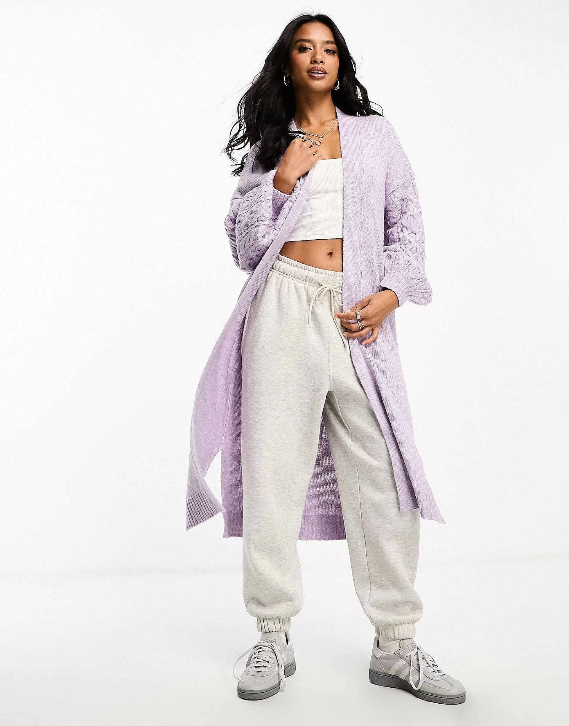 Women Threadbare Petite Garnet Cable Knit Longline Cardigan In