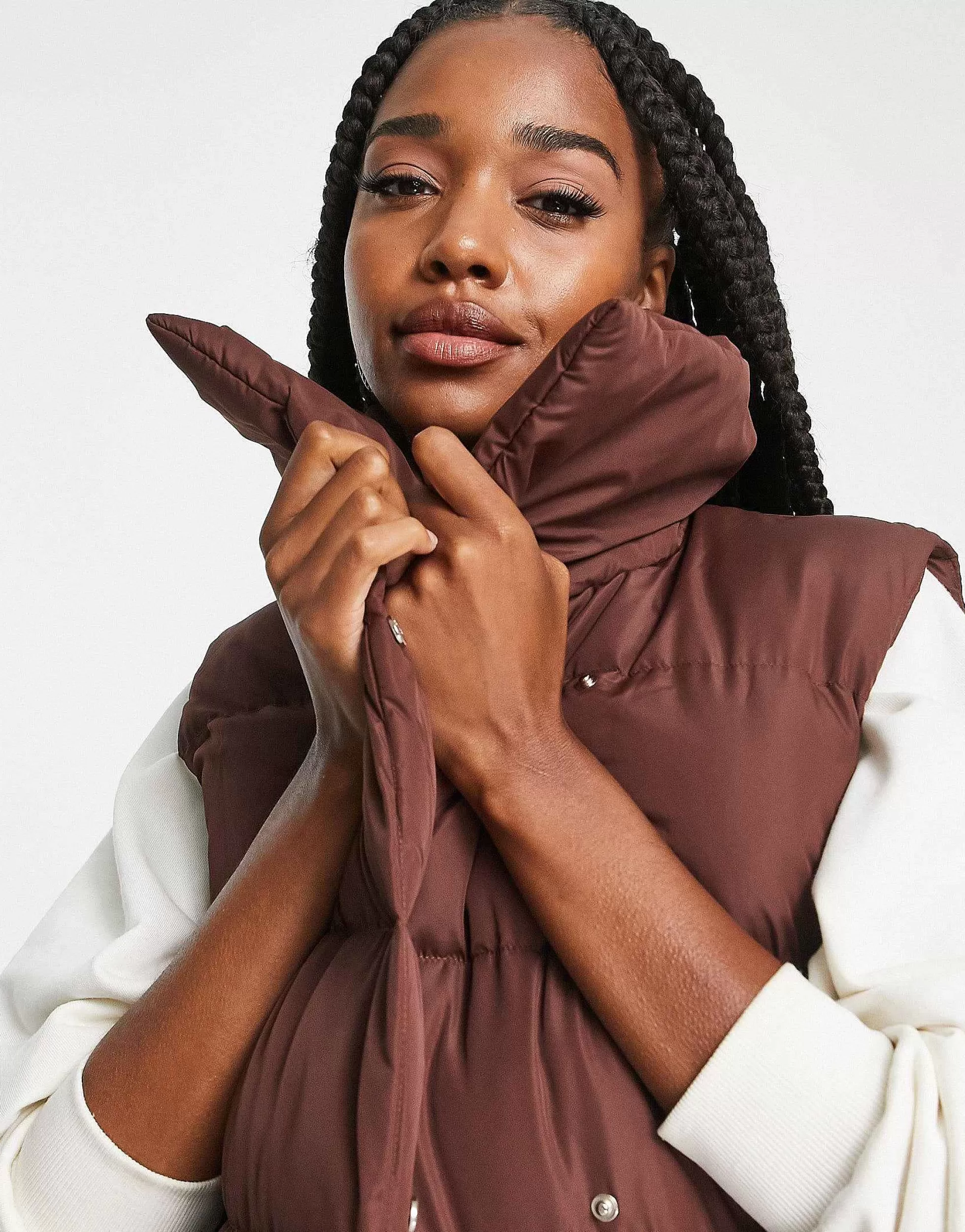 Women Threadbare Tall Reflex Oversized Longline Padded Gilet With Pockets In Brown