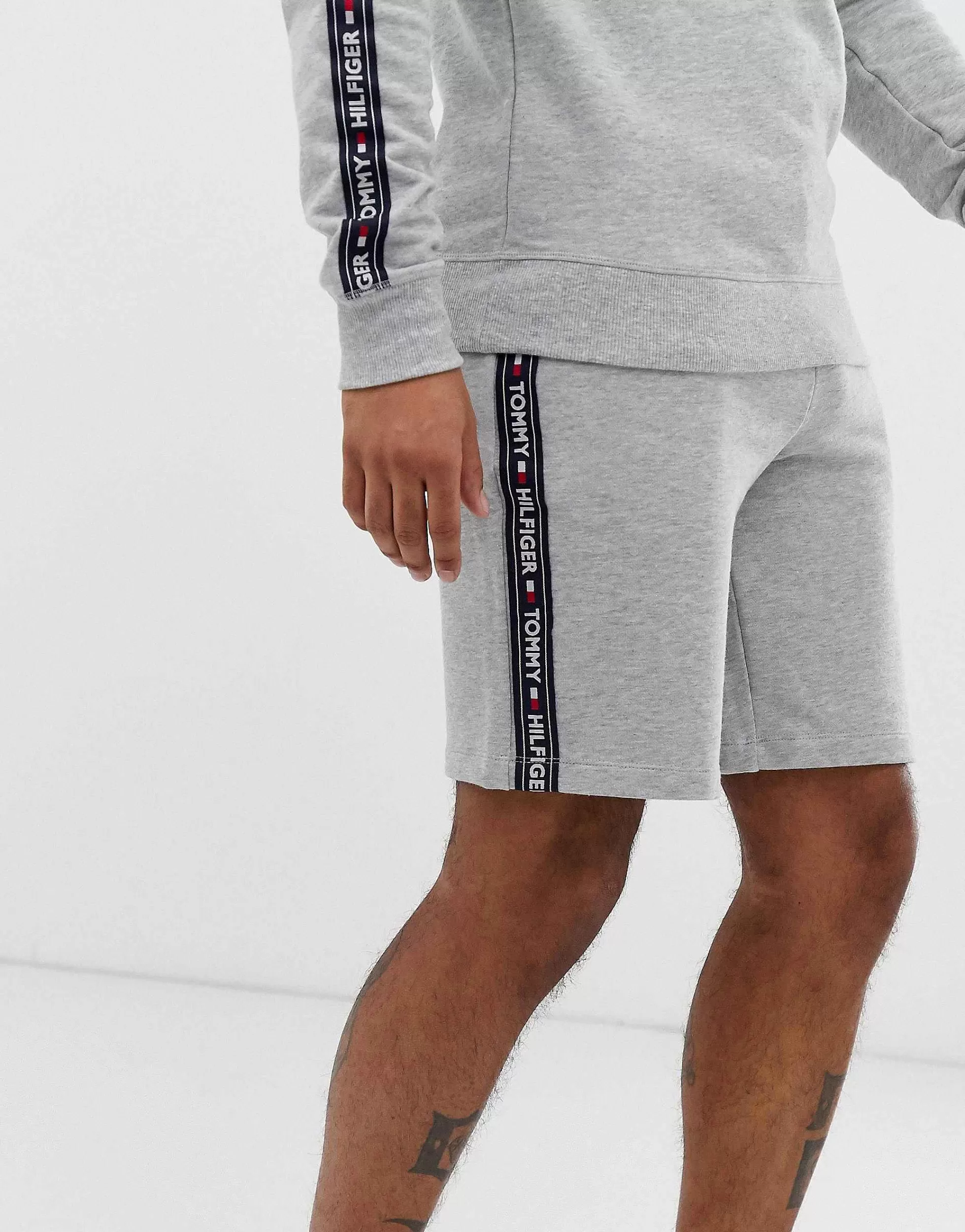 Men Tommy Hilfiger Authentic Lounge Shorts Side Logo Taping In Grey Marl