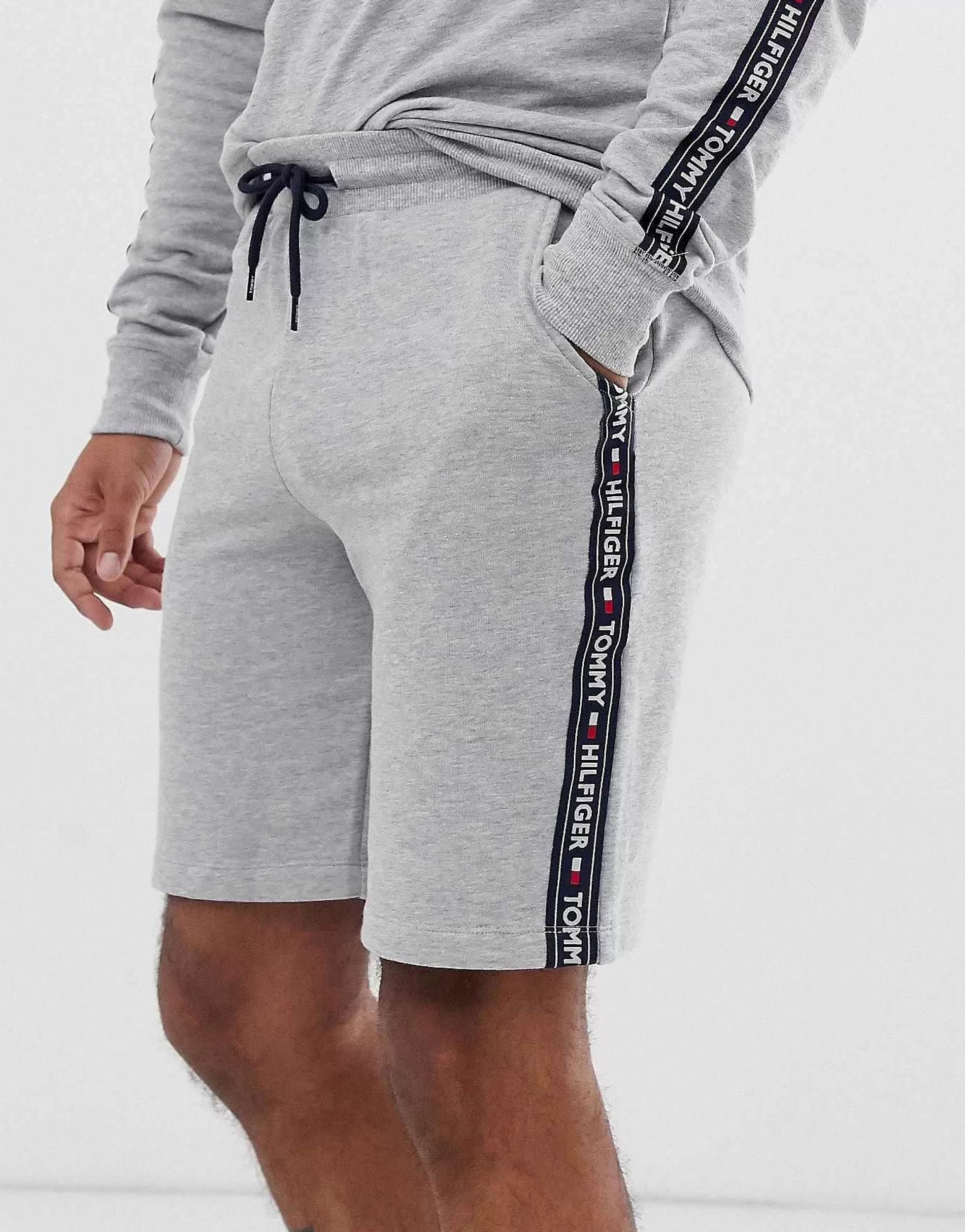 Men Tommy Hilfiger Authentic Lounge Shorts Side Logo Taping In Grey Marl