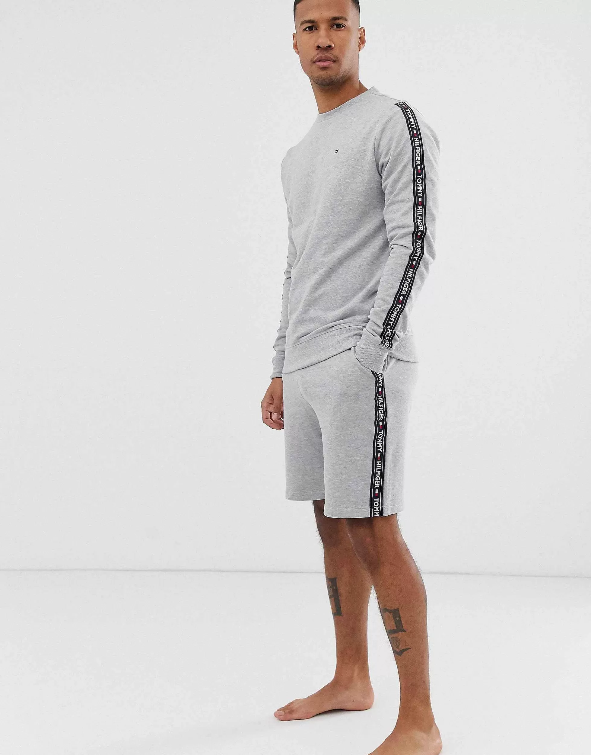 Men Tommy Hilfiger Authentic Lounge Shorts Side Logo Taping In Grey Marl