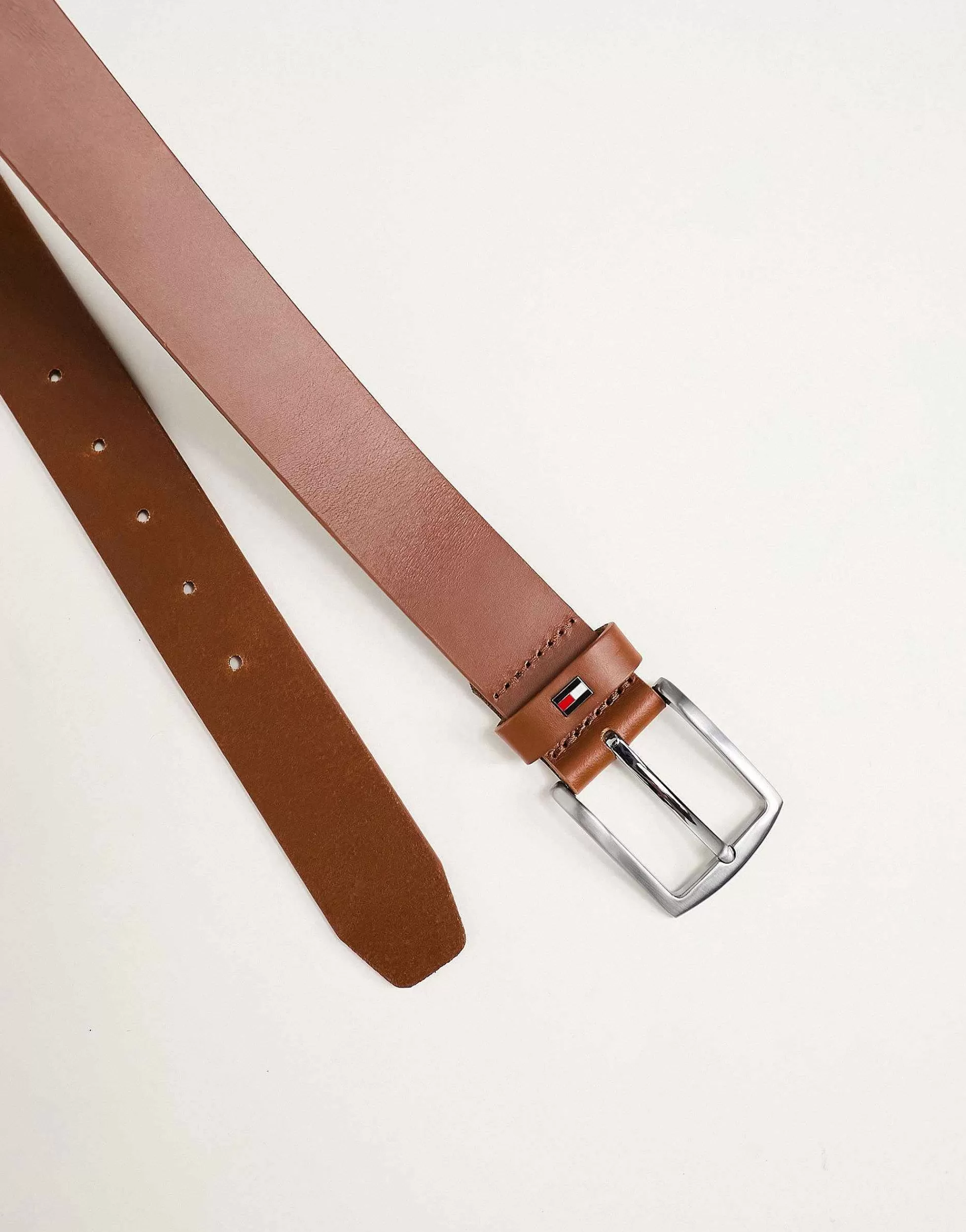 Men Tommy Hilfiger Tan Flag Logo Belt In Tan