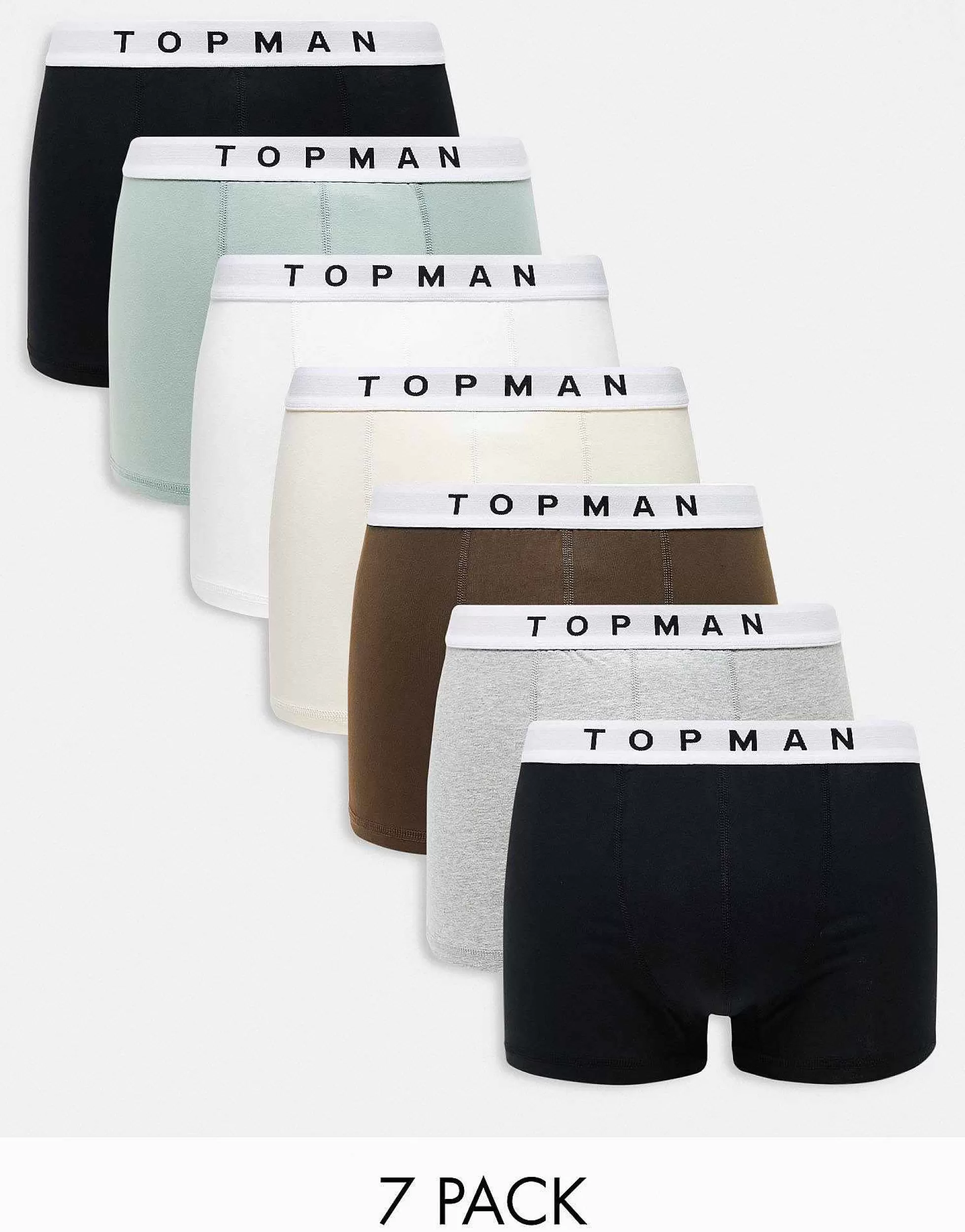 Men Topman 7 Pack Trunks In Black, White, Grey Marl And Neutrals