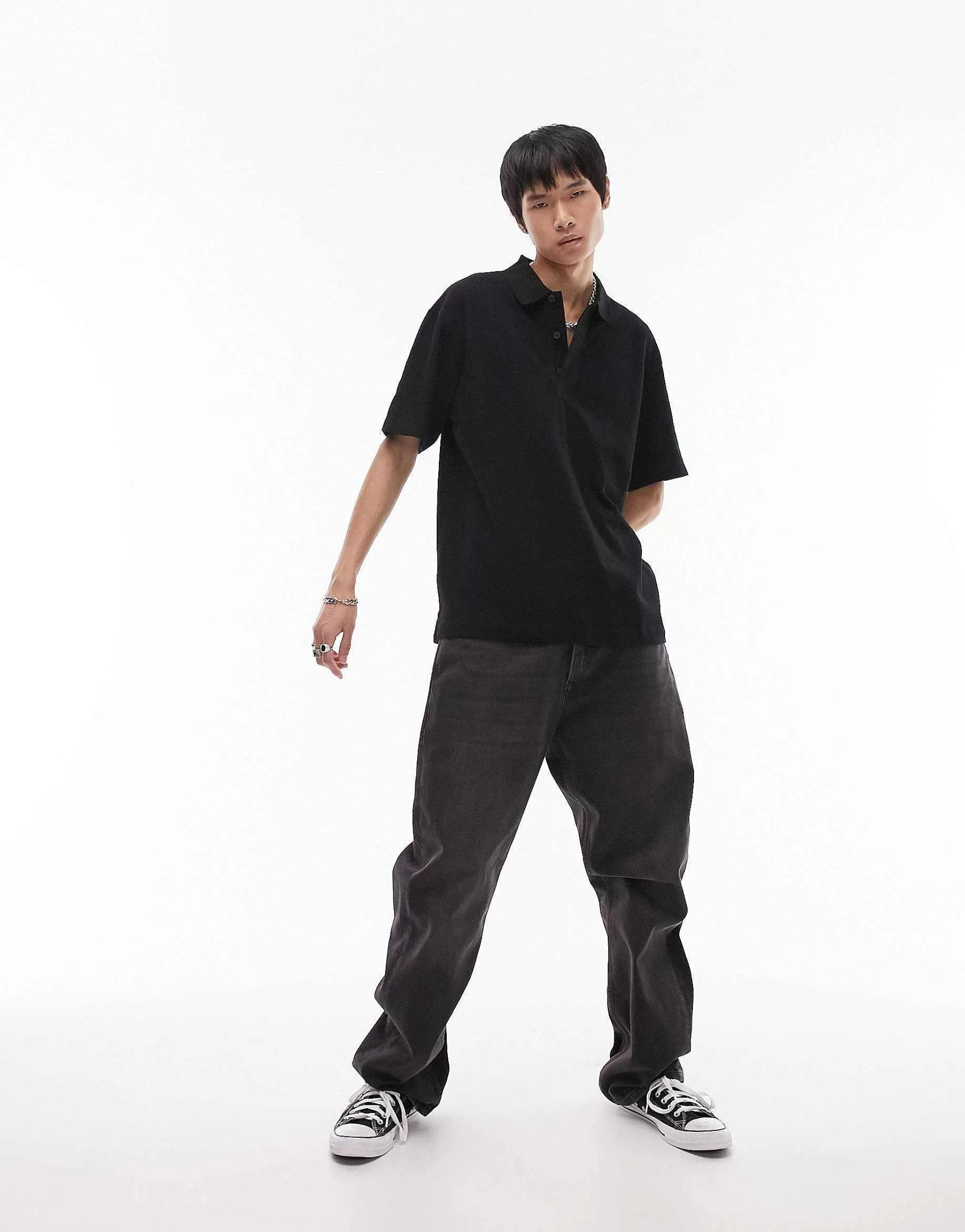 Men Topman Oversized Pique Polo In