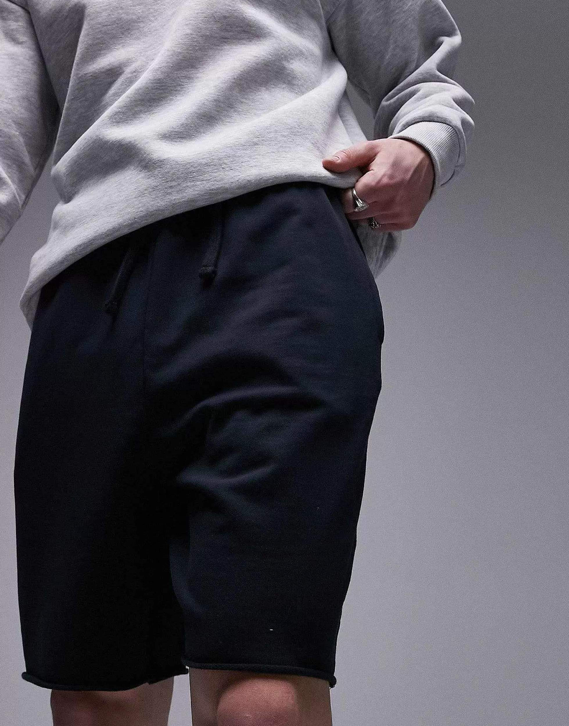 Men Topman Oversized Short With Raw Hem In Washed