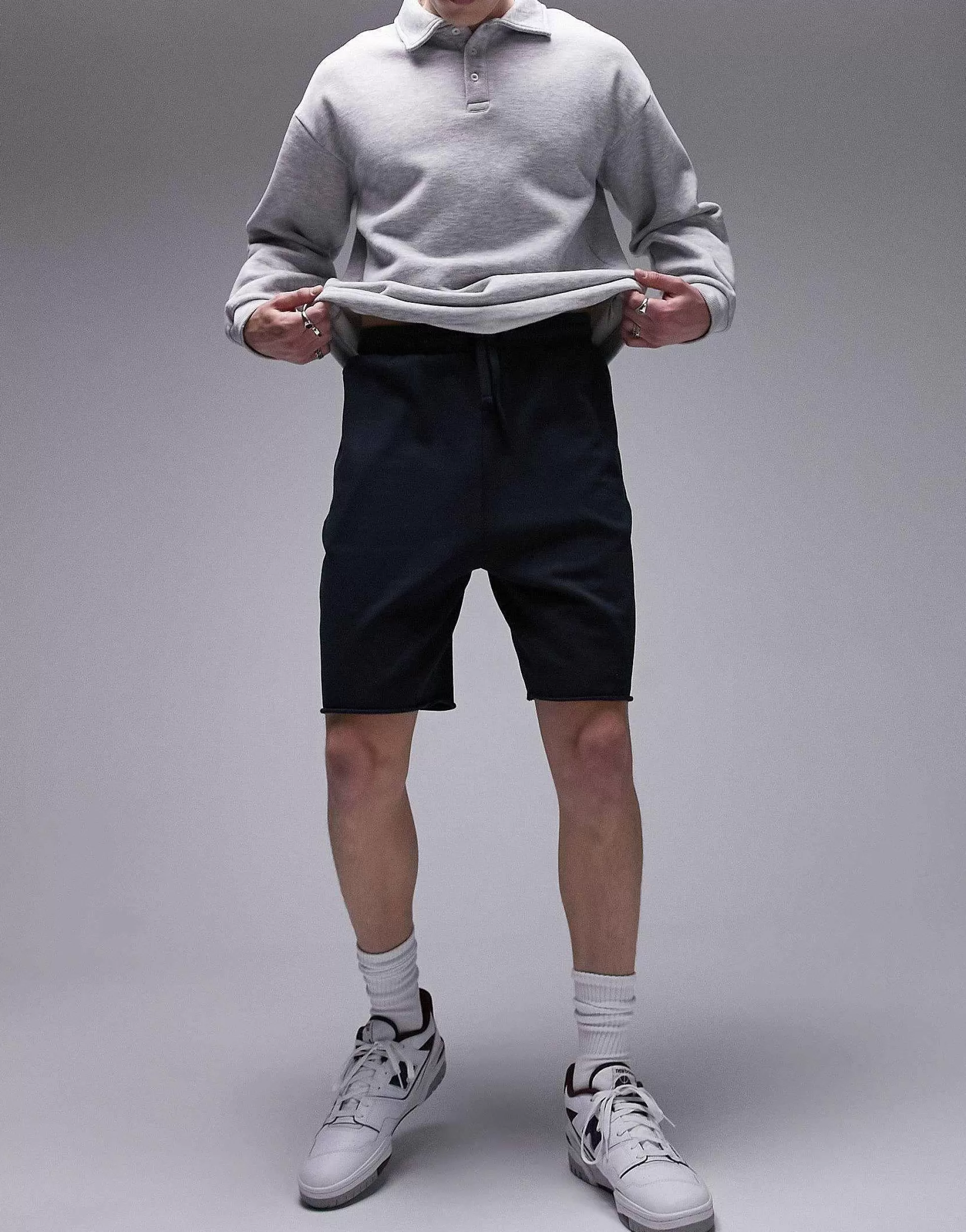 Men Topman Oversized Short With Raw Hem In Washed