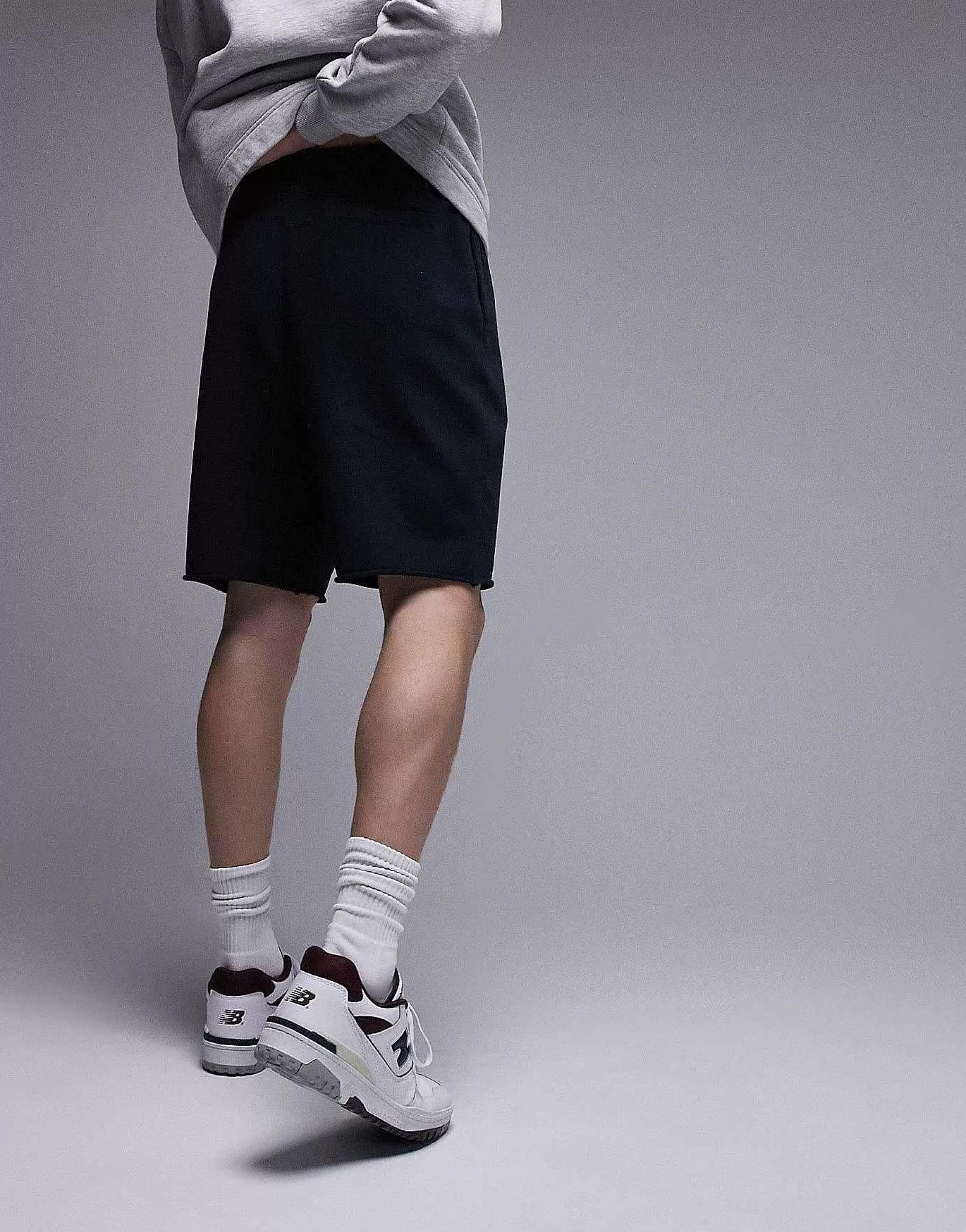 Men Topman Oversized Short With Raw Hem In Washed