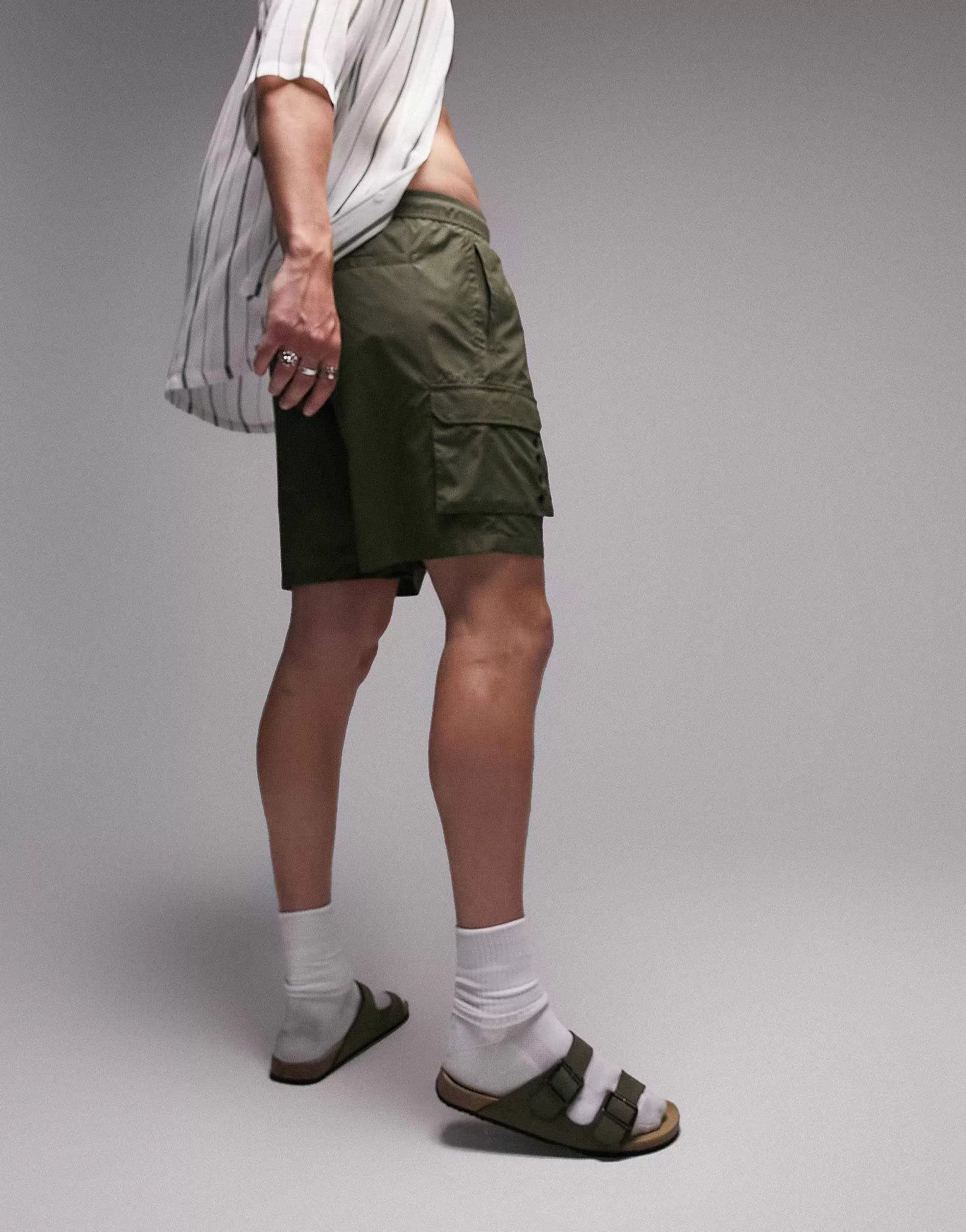 Men Topman Skinny Cargo Swim Shorts In