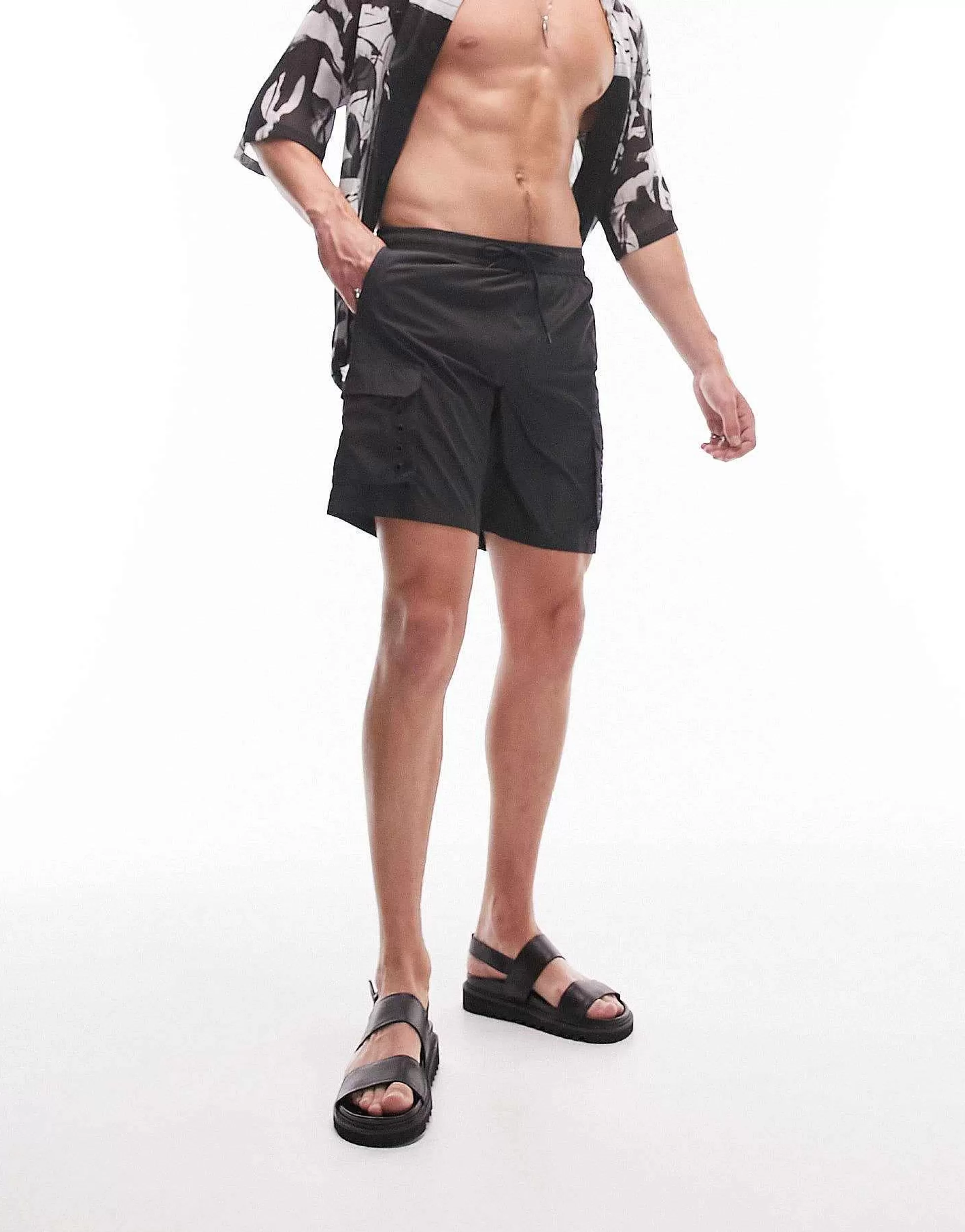 Men Topman Skinny Cargo Swim Shorts In